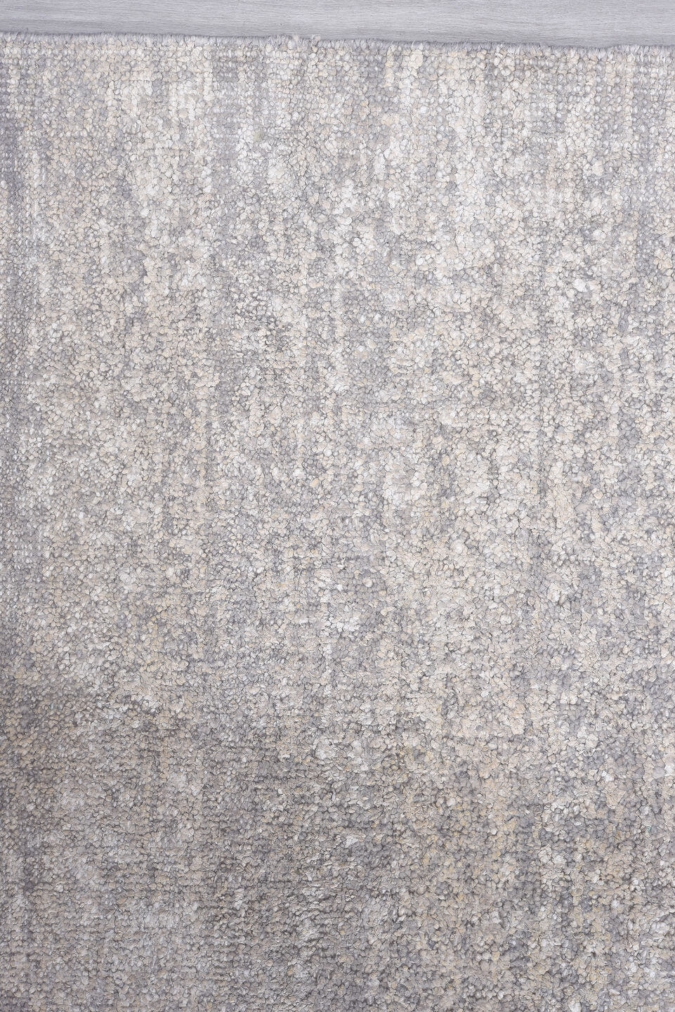 9' x 13' one-of-a-kind handmade vintage Sari Silk large size rug. Color palette: ivory, silver, taupe, cream, pale gray
