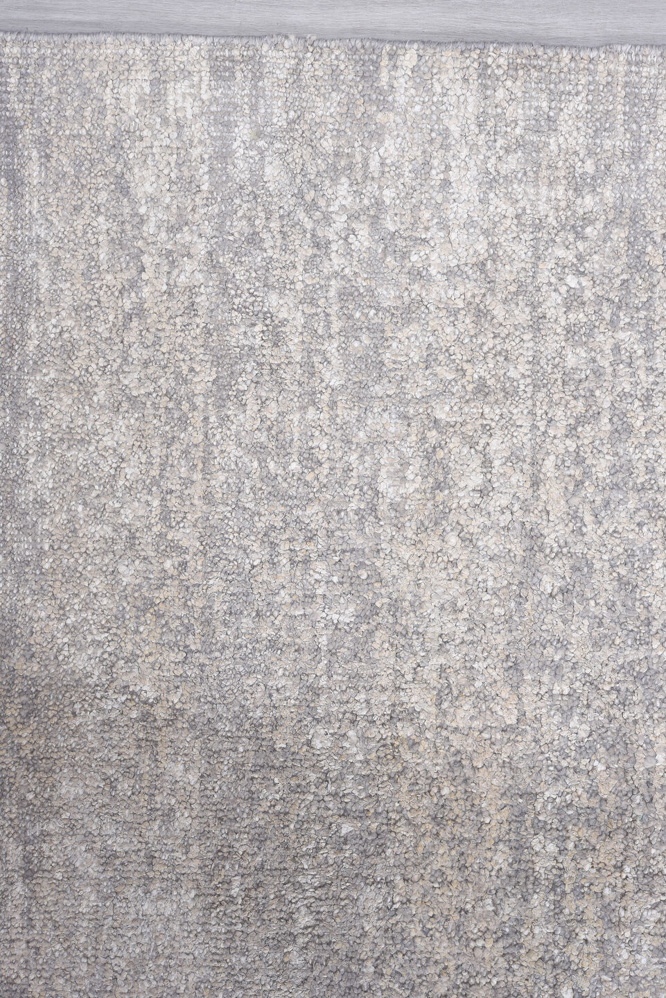 9' x 13' one-of-a-kind handmade vintage Sari Silk large size rug. Color palette: ivory, silver, taupe, cream, pale gray