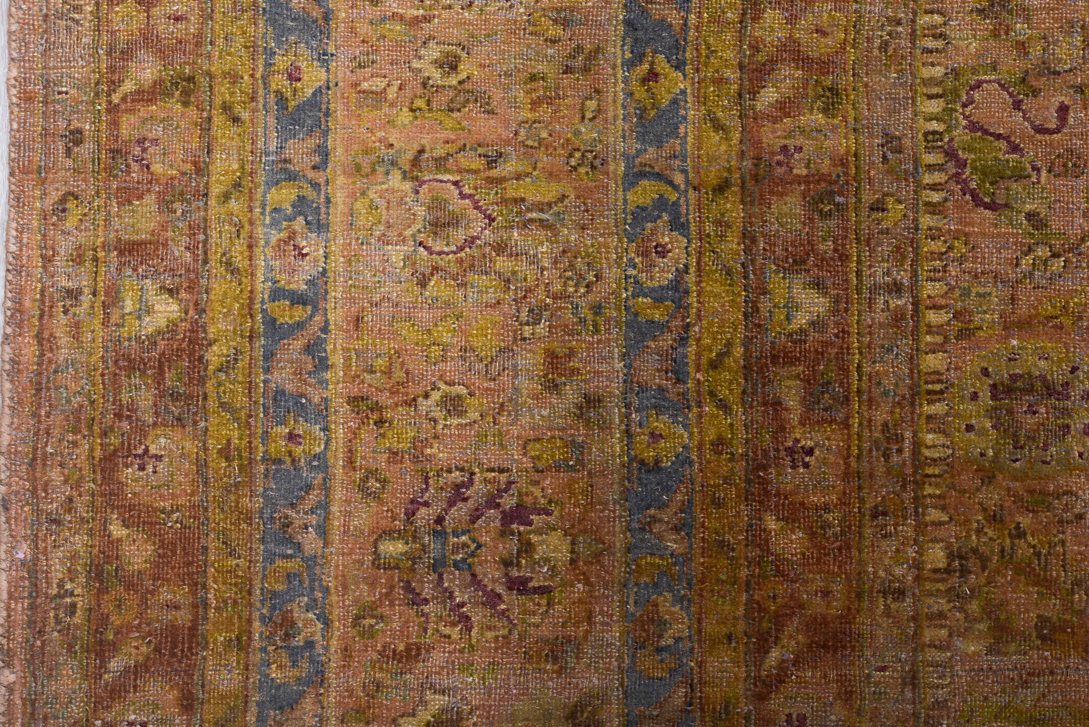 8' x 9' one-of-a-kind handmade vintage Sivas rug. Color palette: camel, taupe, dusty rose, faded gold, slate blue, ivory