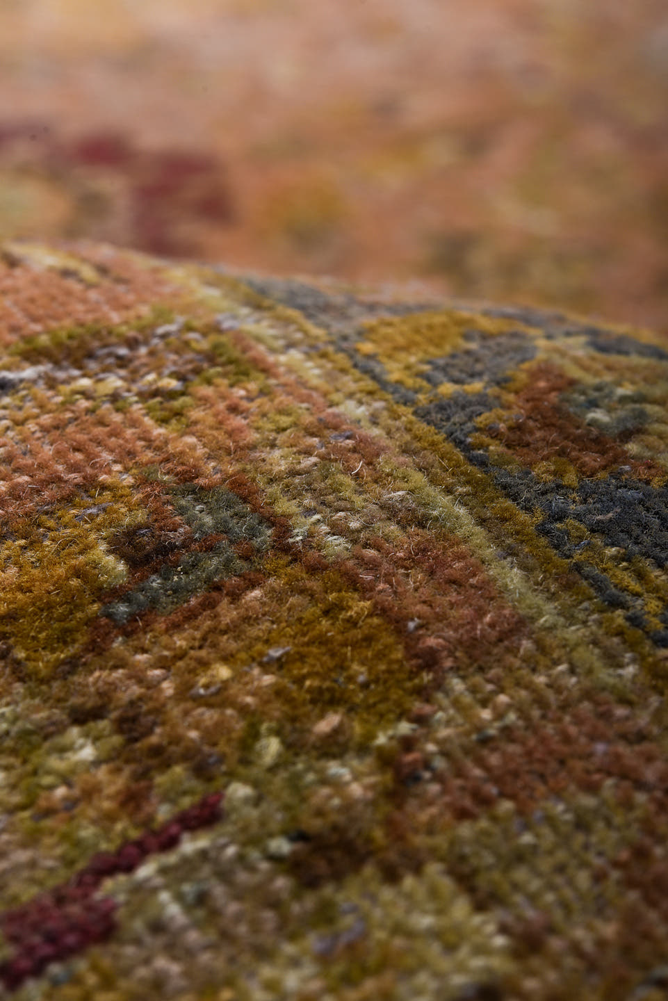 8' x 9' one-of-a-kind handmade vintage Sivas rug. Color palette: camel, taupe, dusty rose, faded gold, slate blue, ivory