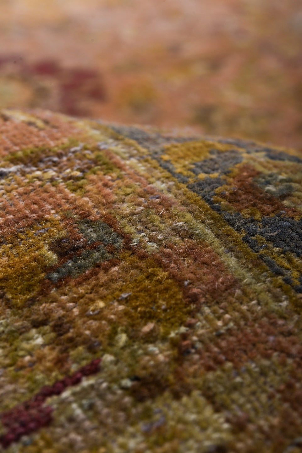 8' x 9' one-of-a-kind handmade vintage Sivas rug. Color palette: camel, taupe, dusty rose, faded gold, slate blue, ivory
