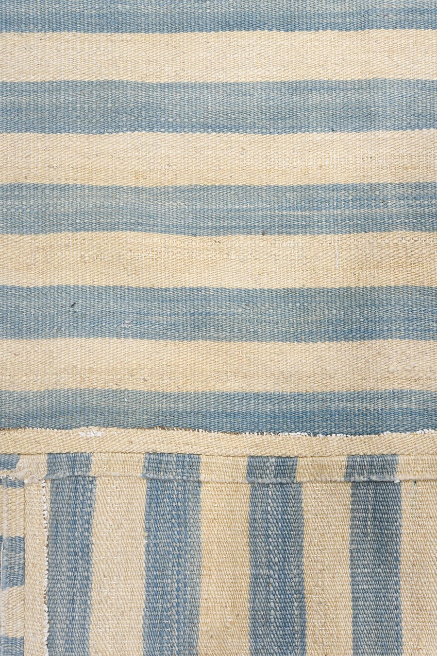 5' x 8' one-of-a-kind handmade vintage Kilim medium size rug. Color palette: ivory, sky blue, pale blue, light blue