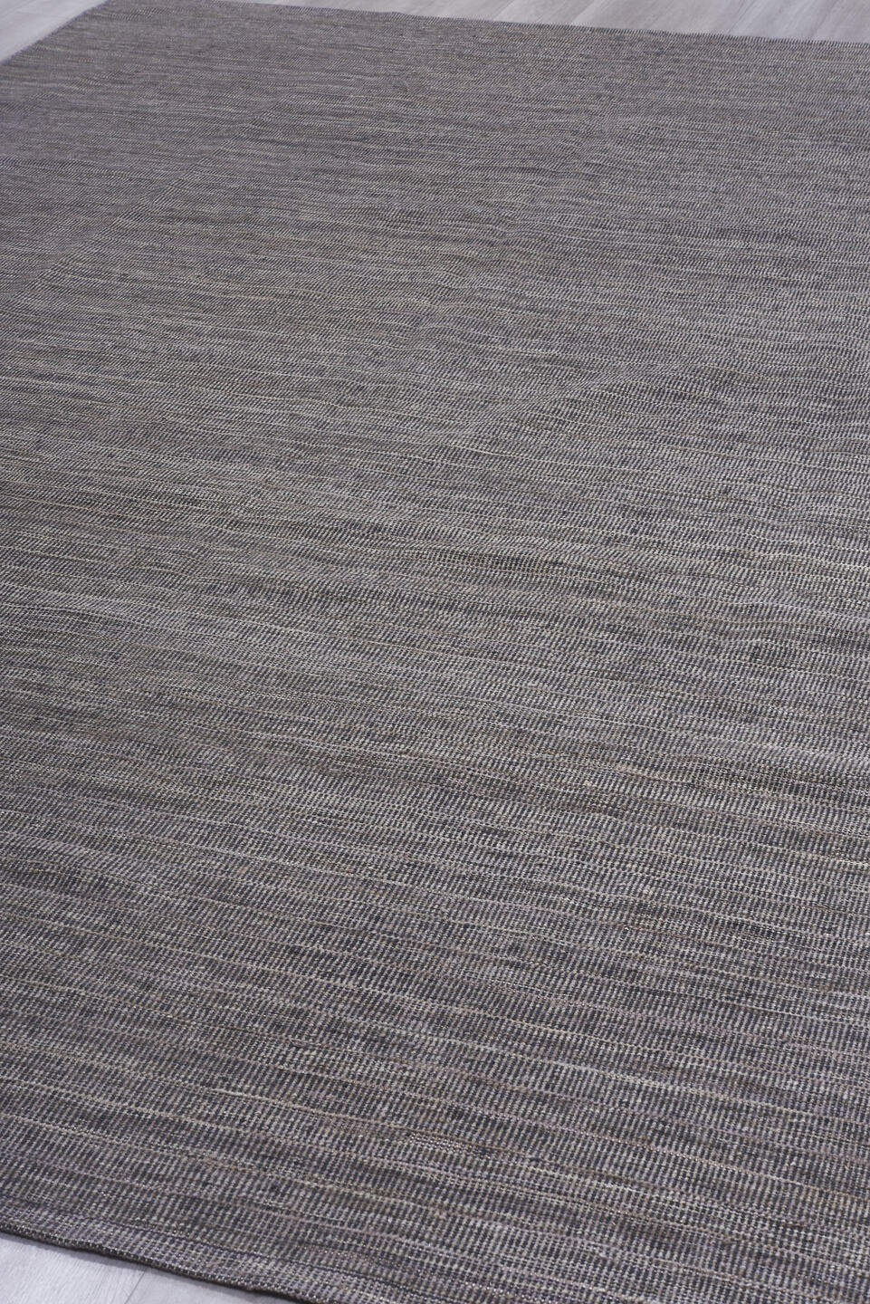 9' x 12' one-of-a-kind handmade vintage Kilim large size rug. Color palette: taupe, gray, charcoal, ivory, beige, black
