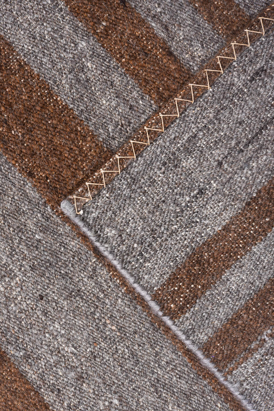 2' x 15' one-of-a-kind handmade vintage Kilim runner rug. Color palette: brown, dark gray, dim gray, gray, light gray