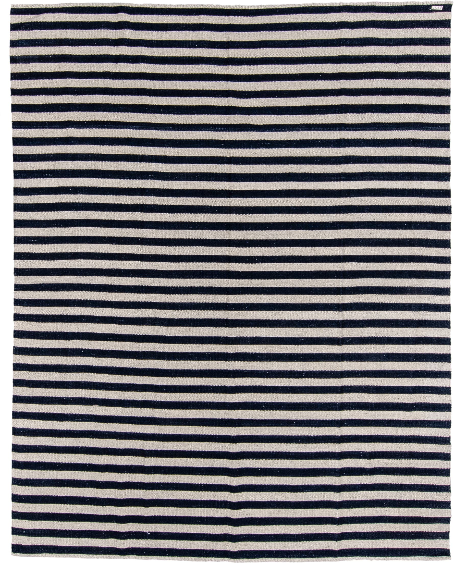 7' x 9' one-of-a-kind handmade vintage Kilim rug. Color palette: ivory, navy, blue