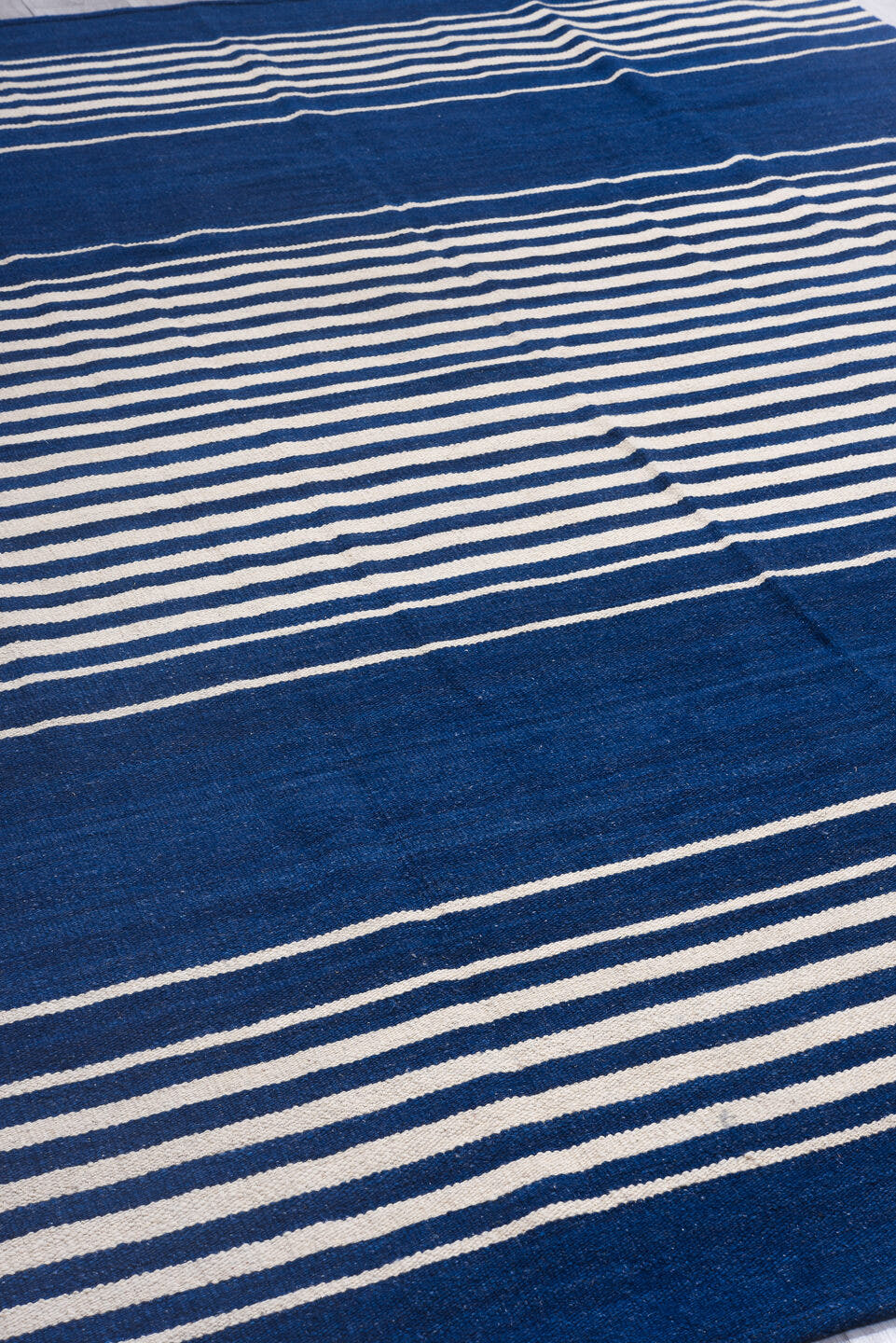 7' x 10' one-of-a-kind handmade vintage Kilim large size rug. Color palette: indigo, ivory, purple