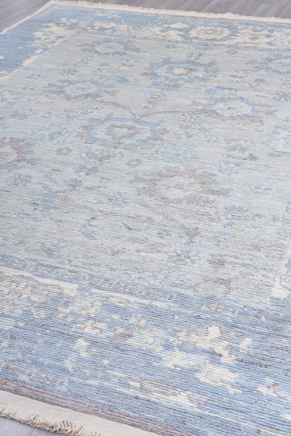 9' x 12' one-of-a-kind handmade vintage Tulu large size rug. Color palette: dark gray, gainsboro, gray, light blue