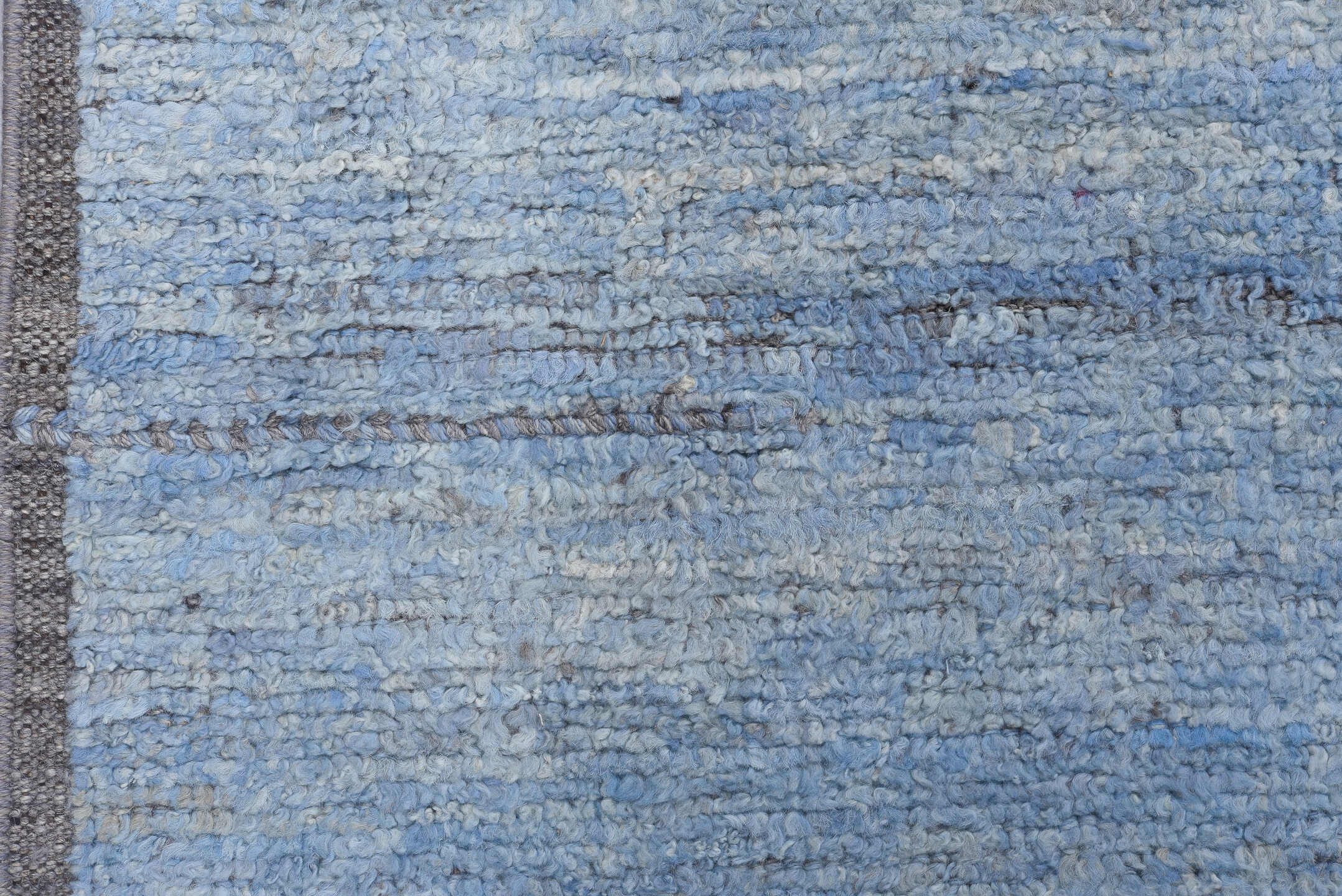 9' x 11' one-of-a-kind handmade vintage Tulu large size rug. Color palette: sky blue, slate, charcoal, ivory, light blue