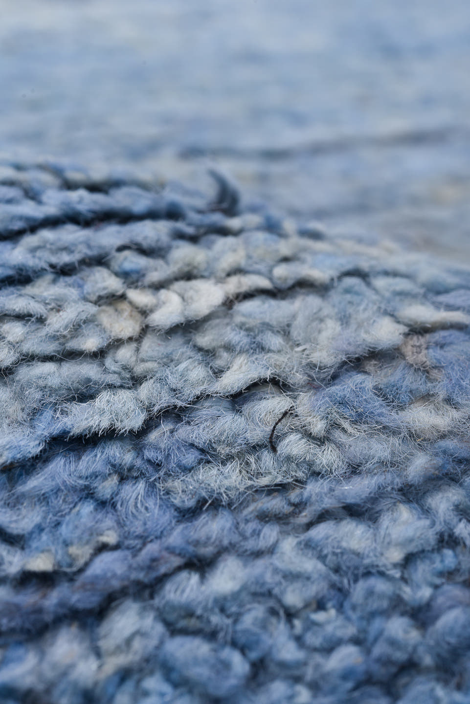 9' x 11' one-of-a-kind handmade vintage Tulu large size rug. Color palette: sky blue, slate, charcoal, ivory, light blue