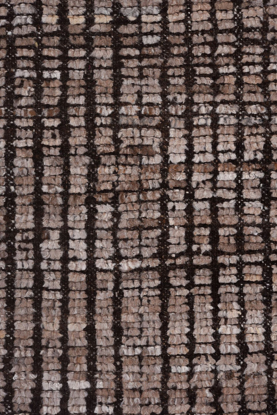 8' x 9' one-of-a-kind handmade vintage Tulu rug. Color palette: taupe, brown, charcoal, ivory, beige, gray, black