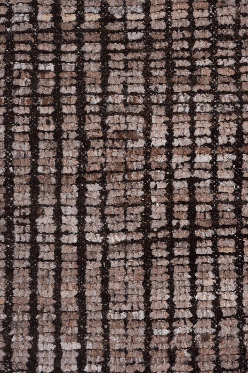 8' x 9' one-of-a-kind handmade vintage Tulu rug. Color palette: taupe, brown, charcoal, ivory, beige, gray, black