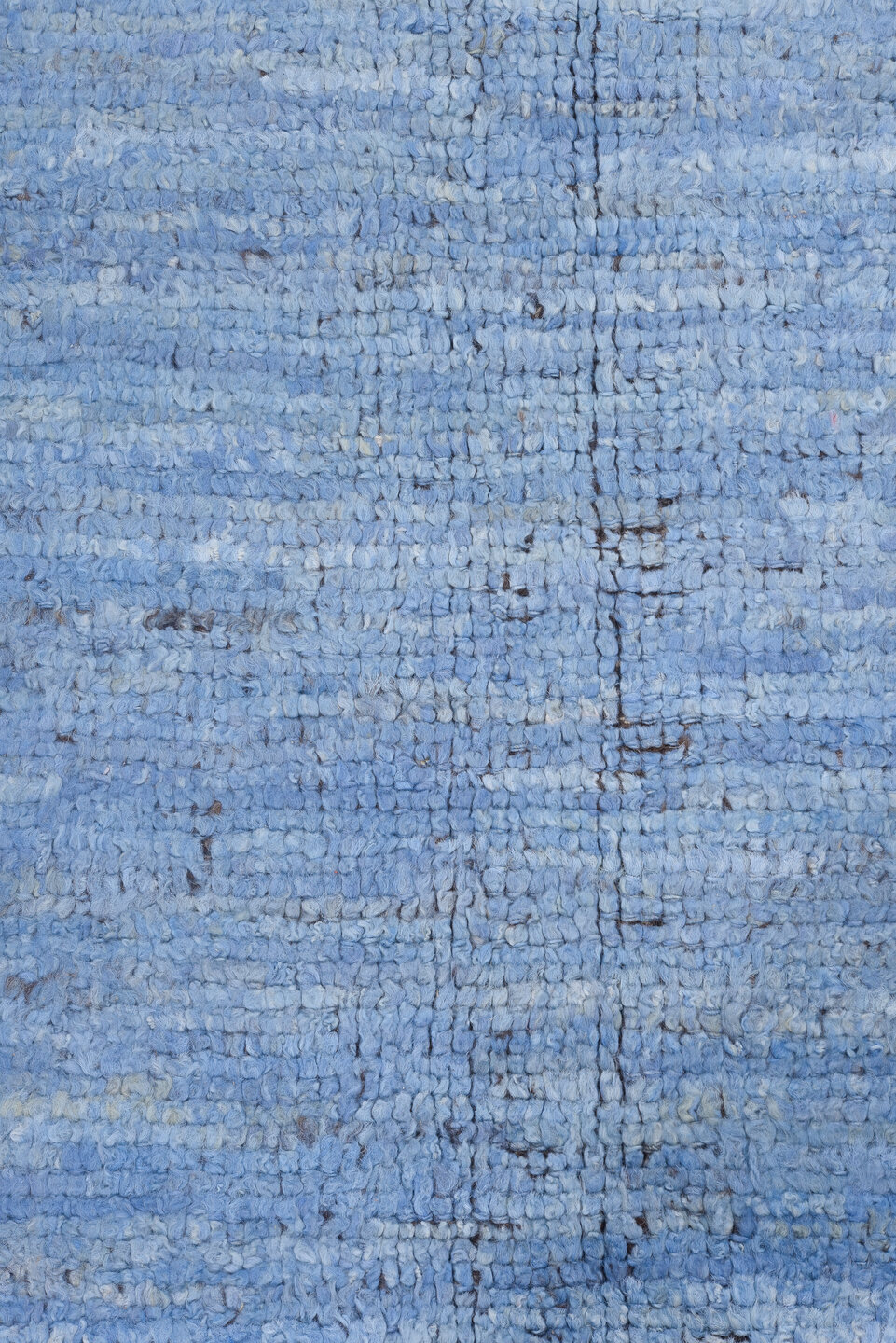 10' x 13' one-of-a-kind handmade vintage Tulu large size rug. Color palette: sky blue, brown, taupe, ivory, light blue