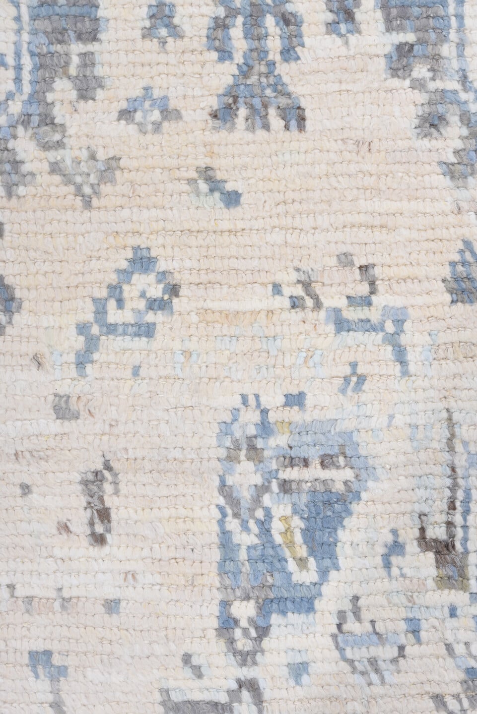 8' x 9' one-of-a-kind handmade vintage Tulu rug. Color palette: ivory, pale blue, light gray, cream, taupe, light blue