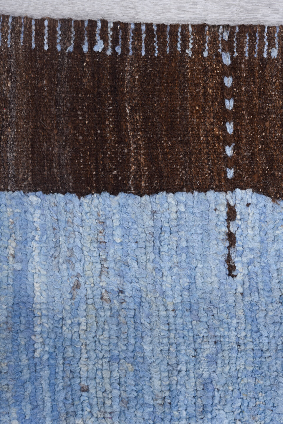 8' x 10' one-of-a-kind handmade vintage Tulu large size rug. Color palette: blue, brown, fiord, gray, light blue, light gray