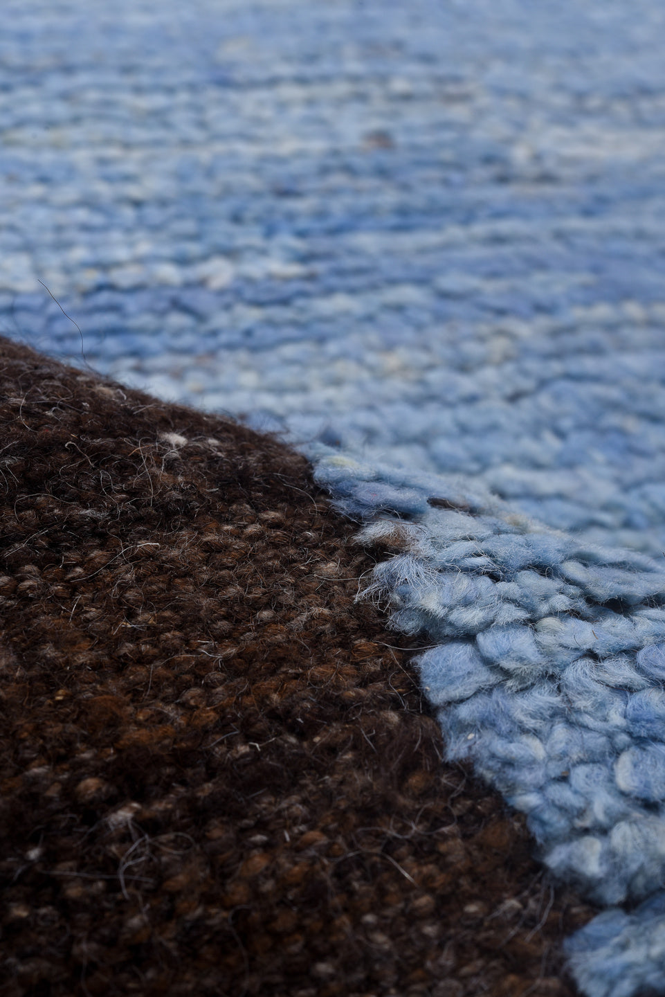 8' x 10' one-of-a-kind handmade vintage Tulu large size rug. Color palette: blue, brown, fiord, gray, light blue, light gray