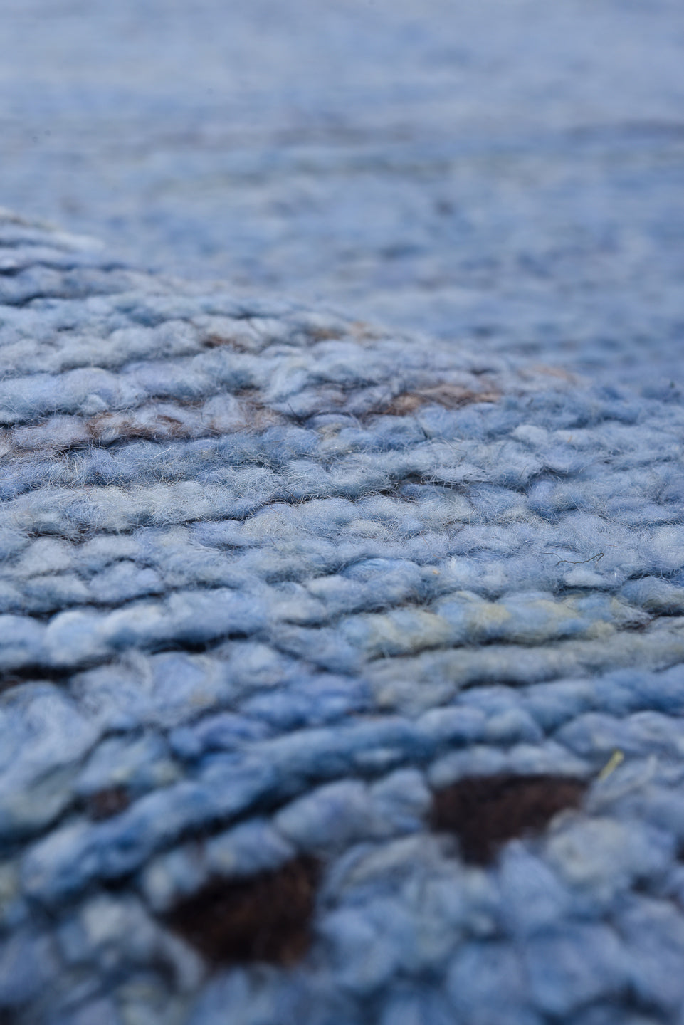 9' x 13' one-of-a-kind handmade vintage Tulu large size rug. Color palette: sky blue, charcoal, slate, ivory, light blue