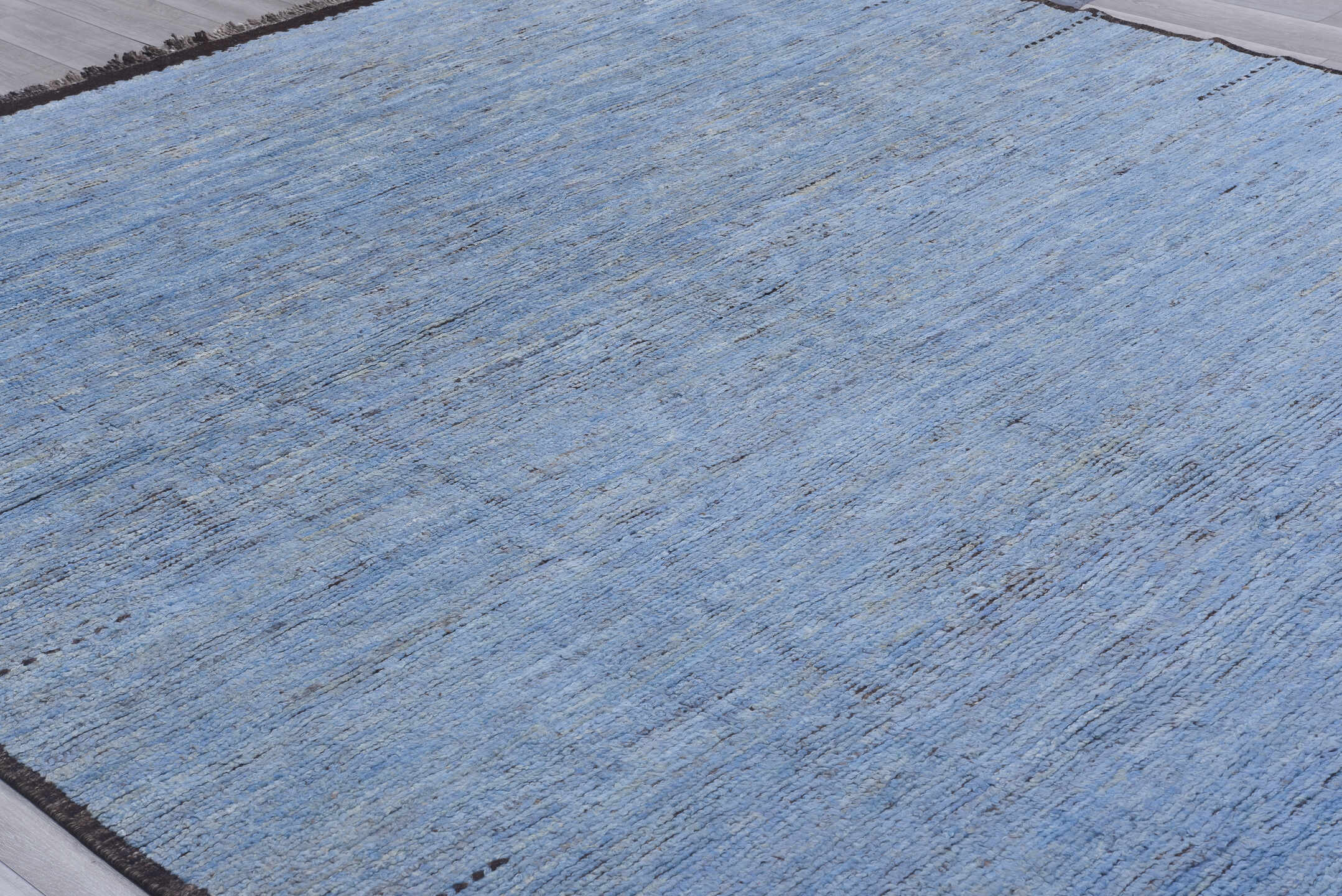 9' x 13' one-of-a-kind handmade vintage Tulu large size rug. Color palette: sky blue, charcoal, slate, ivory, light blue