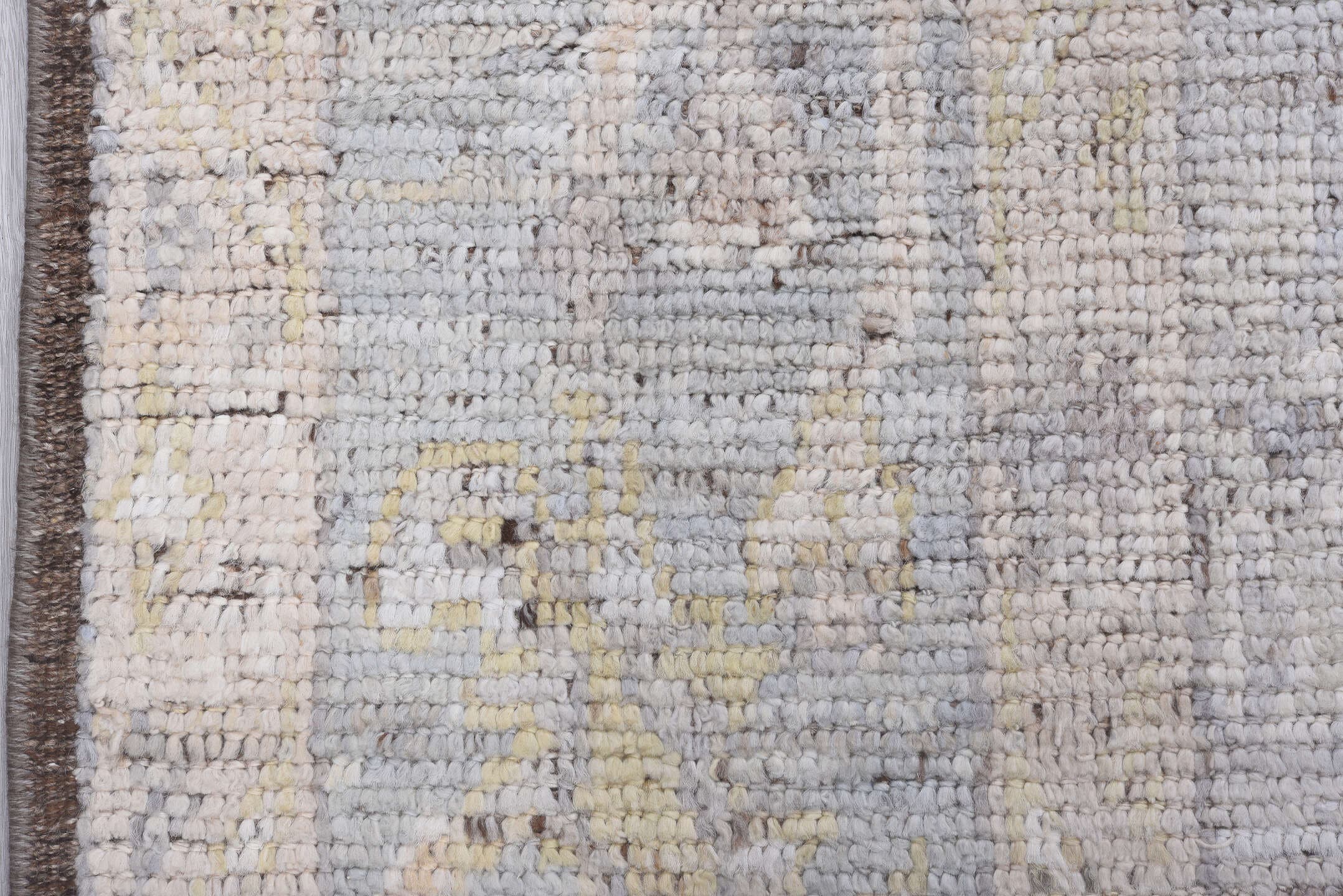 8' x 10' one-of-a-kind handmade vintage Tulu large size rug. Color palette: ivory, taupe, pale blue, cream, gold, beige