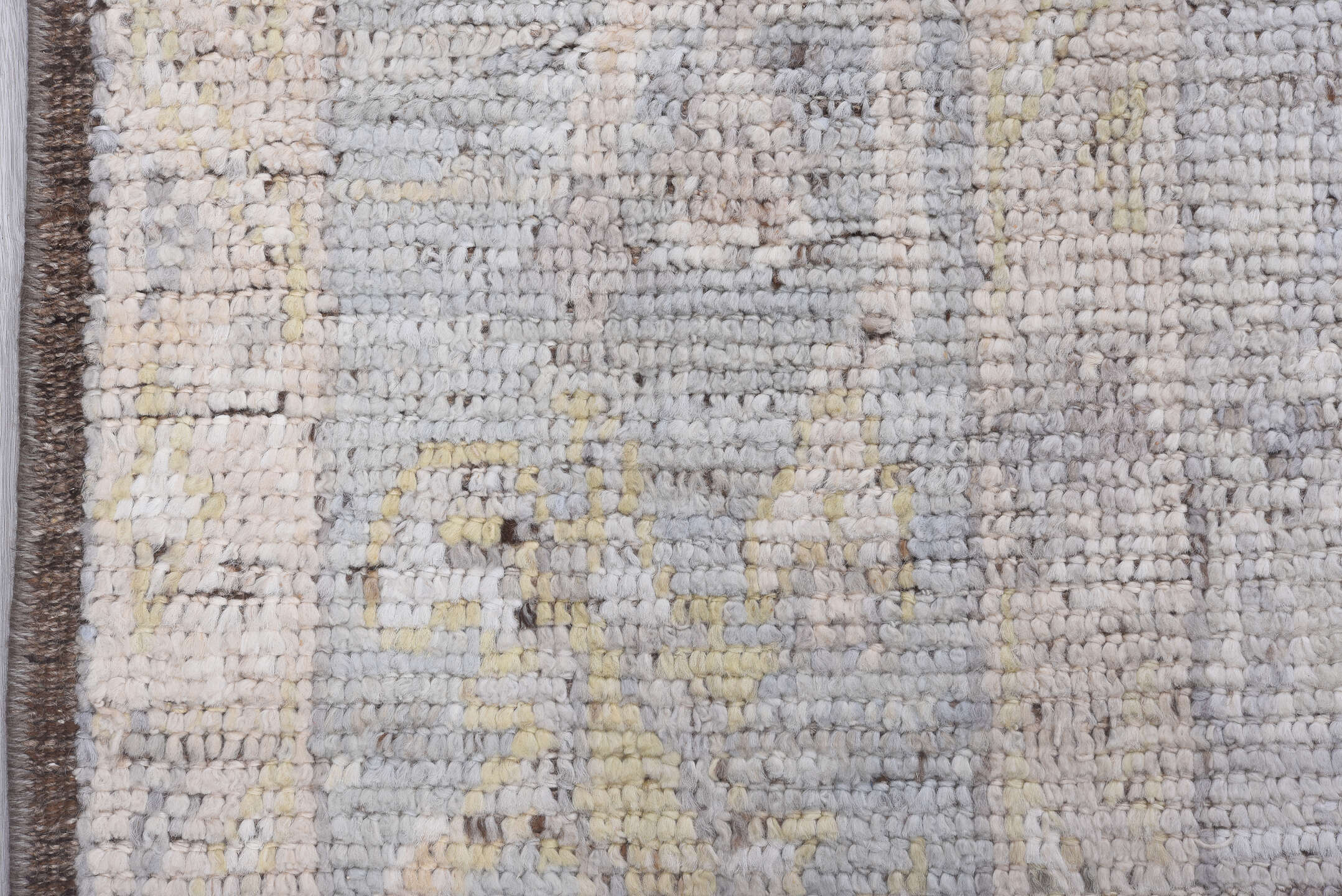 8' x 10' one-of-a-kind handmade vintage Tulu large size rug. Color palette: ivory, taupe, pale blue, cream, gold, beige