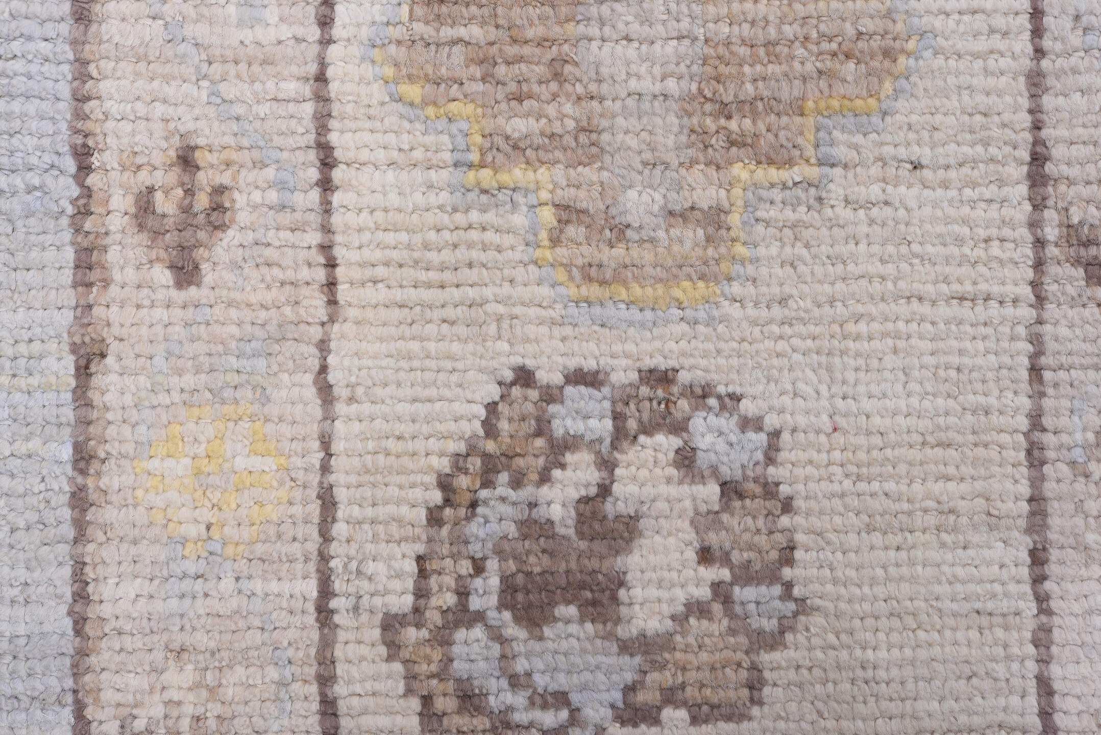 10' x 13' one-of-a-kind handmade vintage Tulu large size rug. Color palette: ivory, light blue, taupe, beige, pale gold