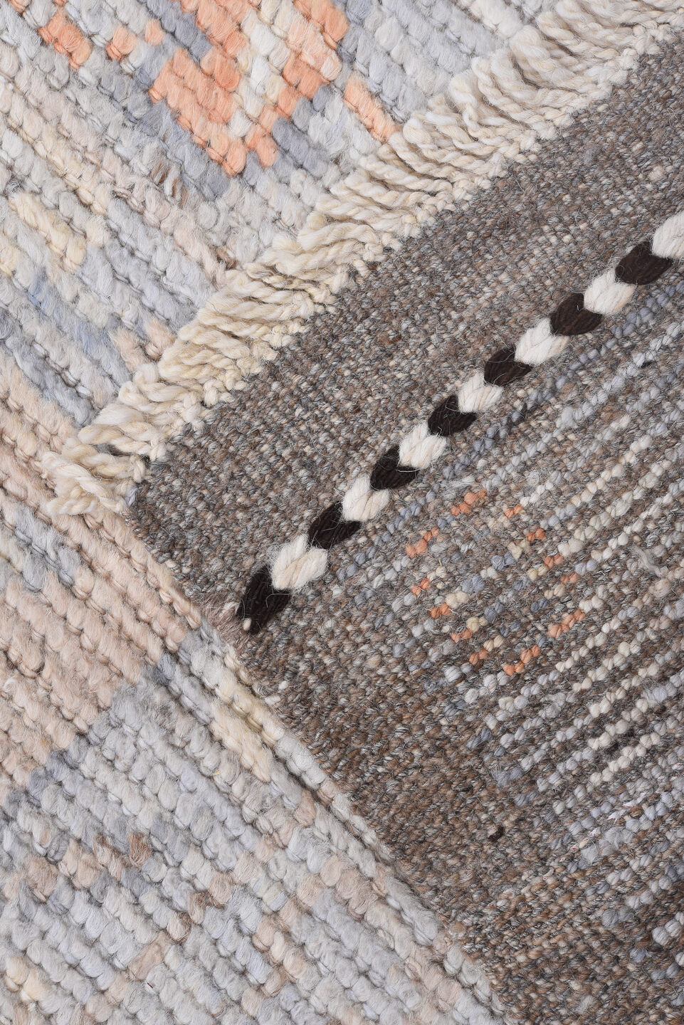 8' x 10' one-of-a-kind handmade vintage Tulu large size rug. Color palette: brown, dim gray, gainsboro, gray, light gray