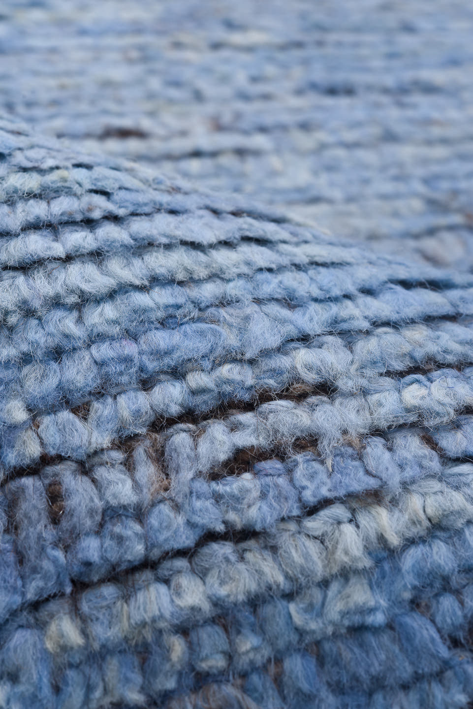 9' x 11' one-of-a-kind handmade vintage Tulu large size rug. Color palette: sky blue, brown, ivory, slate, light blue, gray