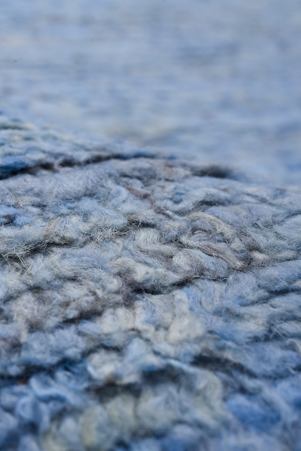 10' x 12' one-of-a-kind handmade vintage Tulu large size rug. Color palette: blue, fiord, gray, light blue, light gray