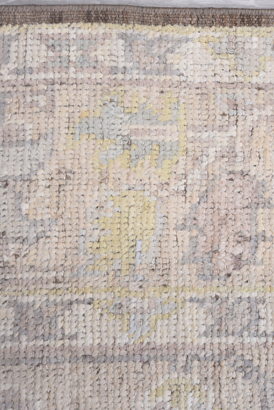 8' x 9' one-of-a-kind handmade vintage Tulu rug. Color palette: ivory, taupe, blush, sage, soft_gold, gray, beige, pink