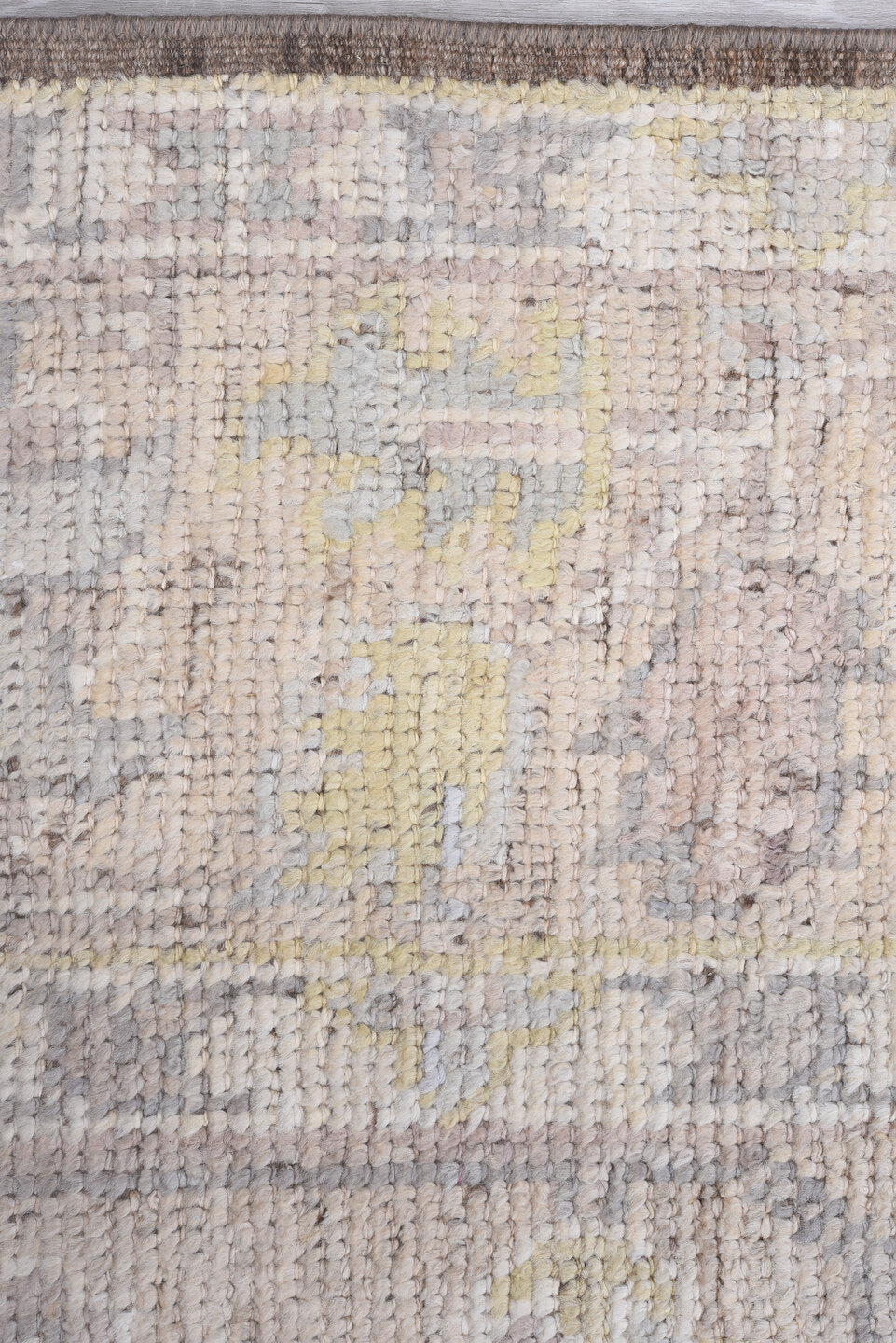 8' x 9' one-of-a-kind handmade vintage Tulu rug. Color palette: ivory, taupe, blush, sage, soft_gold, gray, beige, pink