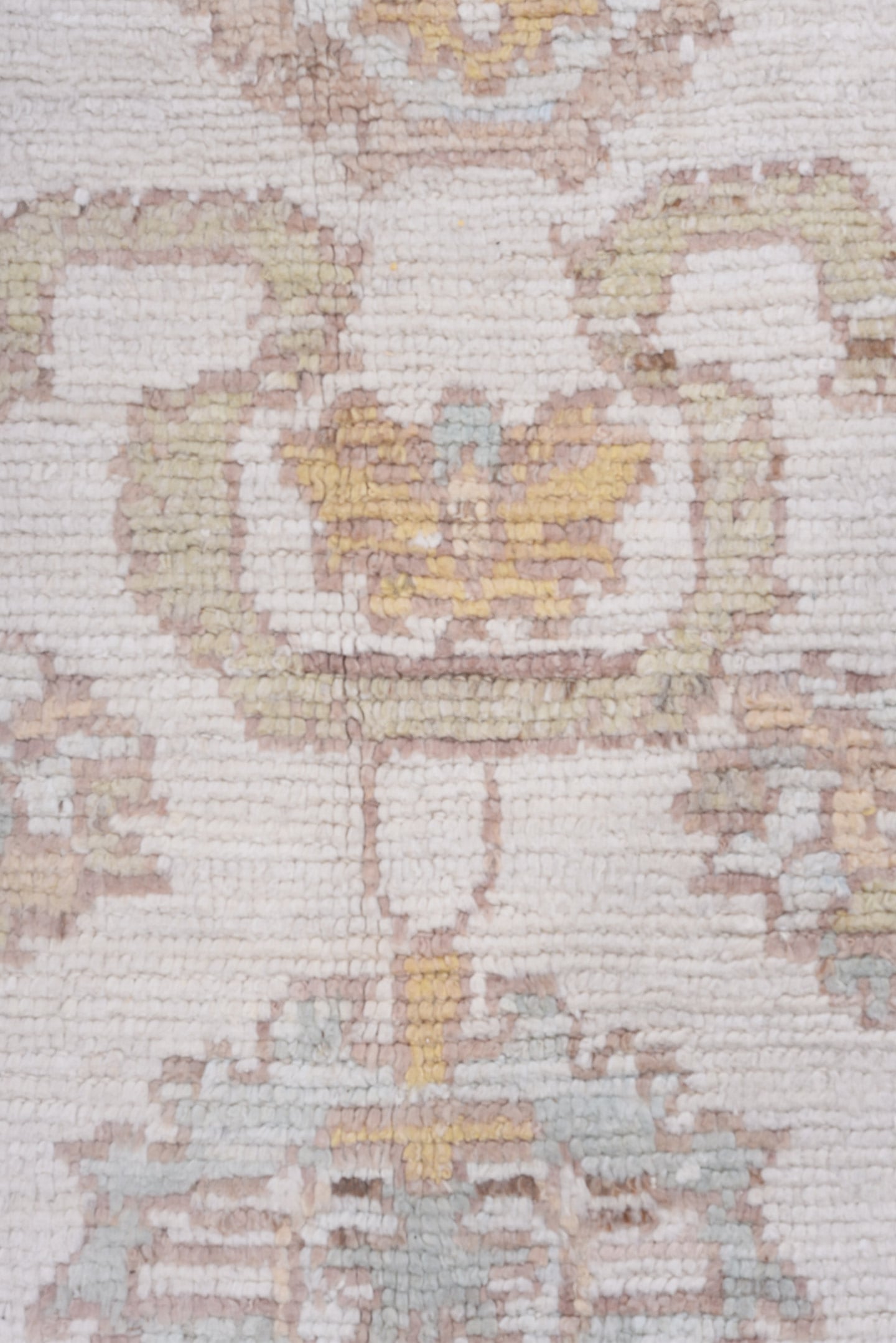 10' x 13' one-of-a-kind handmade vintage Tulu large size rug. Color palette: ivory, powder_blue, taupe, gold, cream