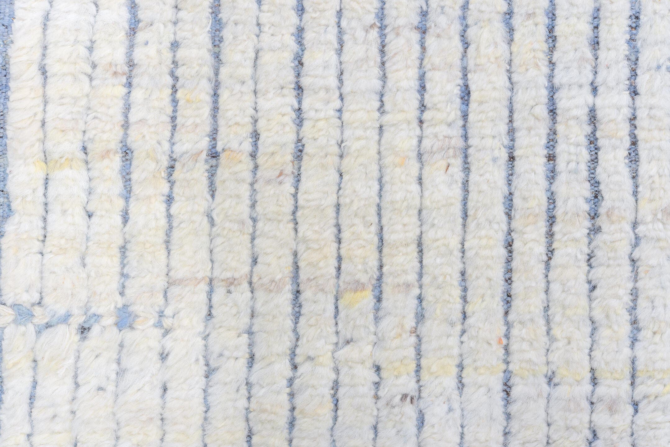 9' x 12' one-of-a-kind handmade vintage Tulu large size rug. Color palette: ivory, pale blue, brown, light blue