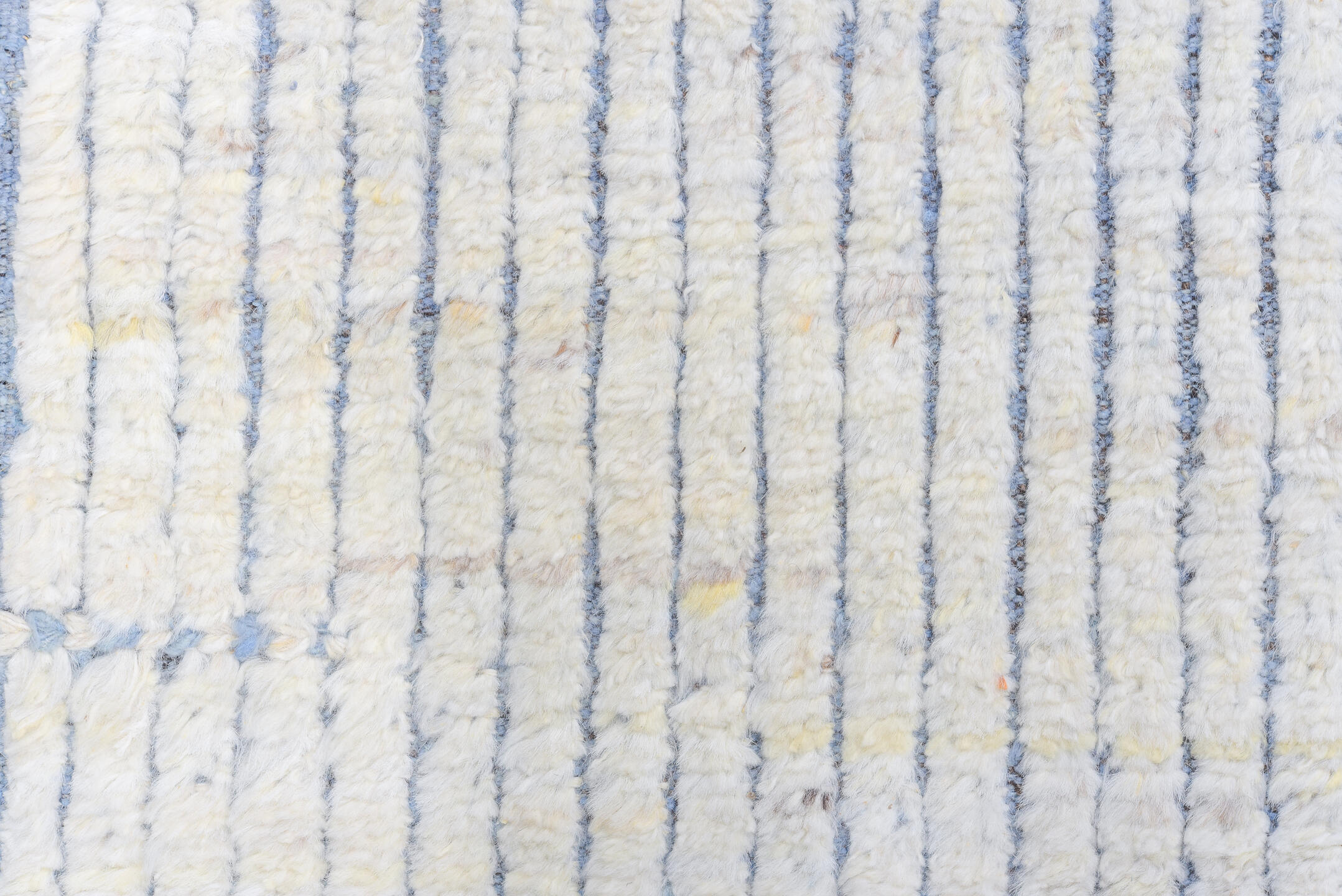 9' x 12' one-of-a-kind handmade vintage Tulu large size rug. Color palette: ivory, pale blue, brown, light blue