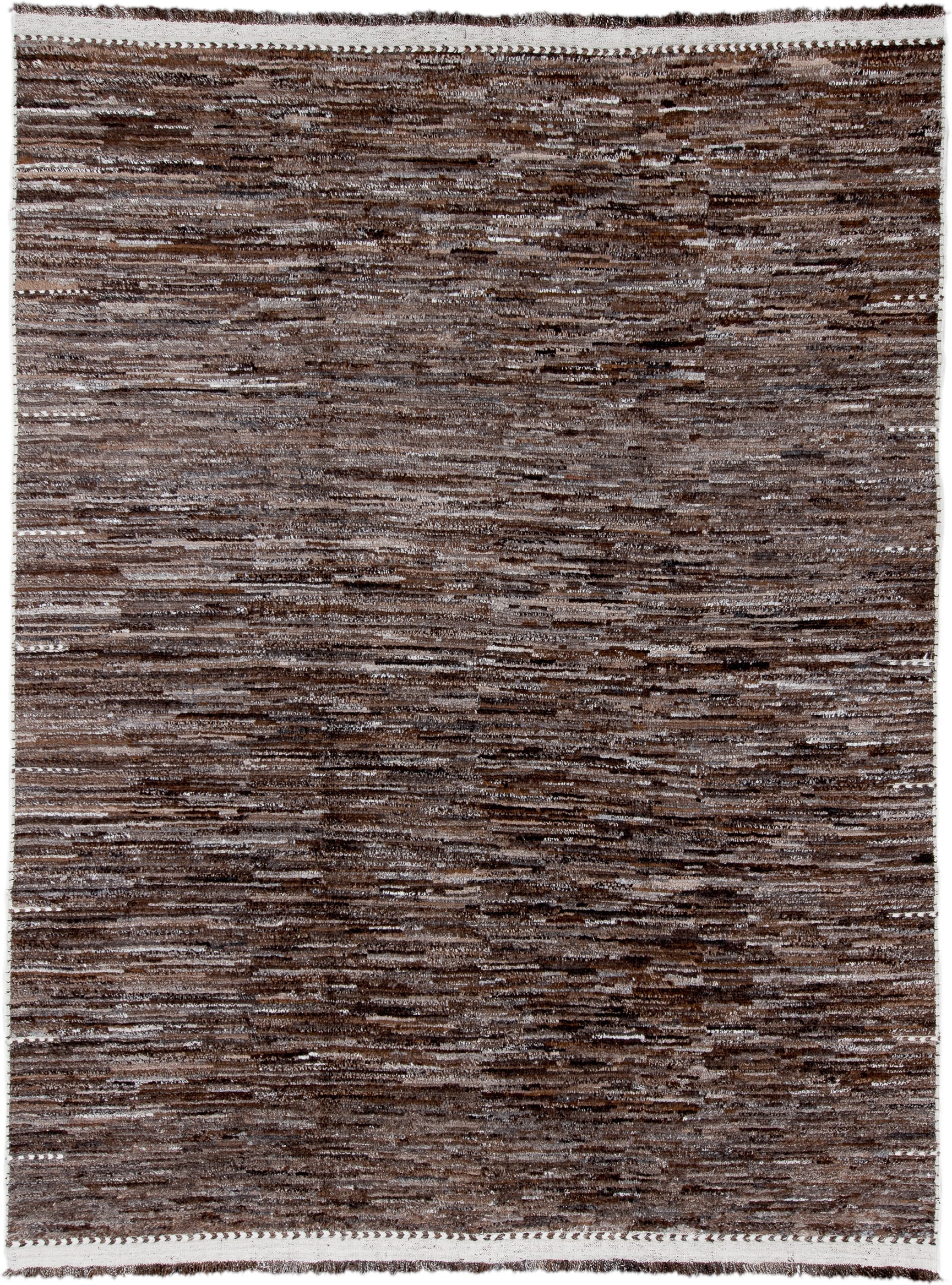 10' x 14' one-of-a-kind handmade vintage Tulu oversize rug. Color palette: brown, taupe, ivory, charcoal, camel, beige, gray