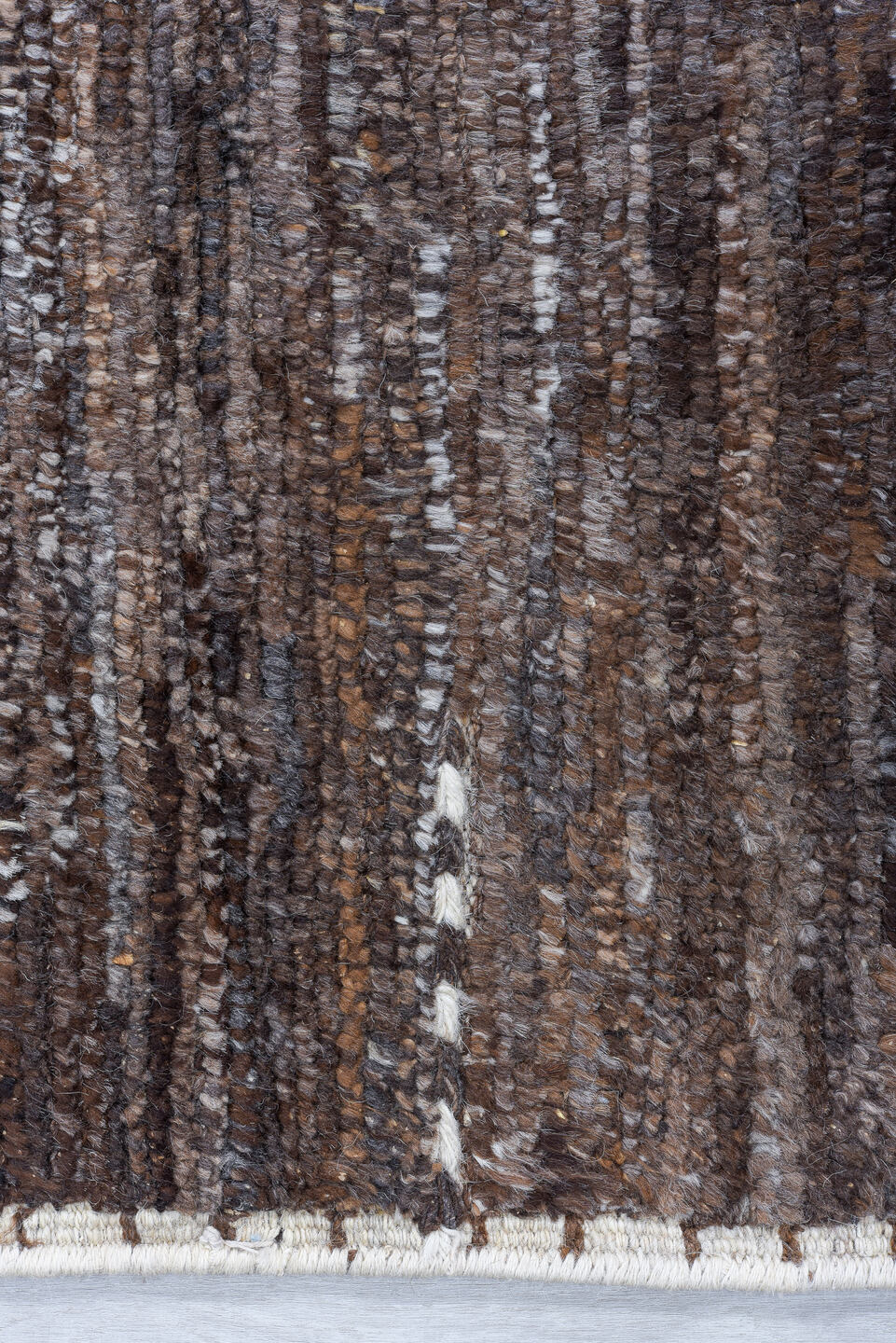 10' x 14' one-of-a-kind handmade vintage Tulu oversize rug. Color palette: brown, taupe, ivory, charcoal, camel, beige, gray