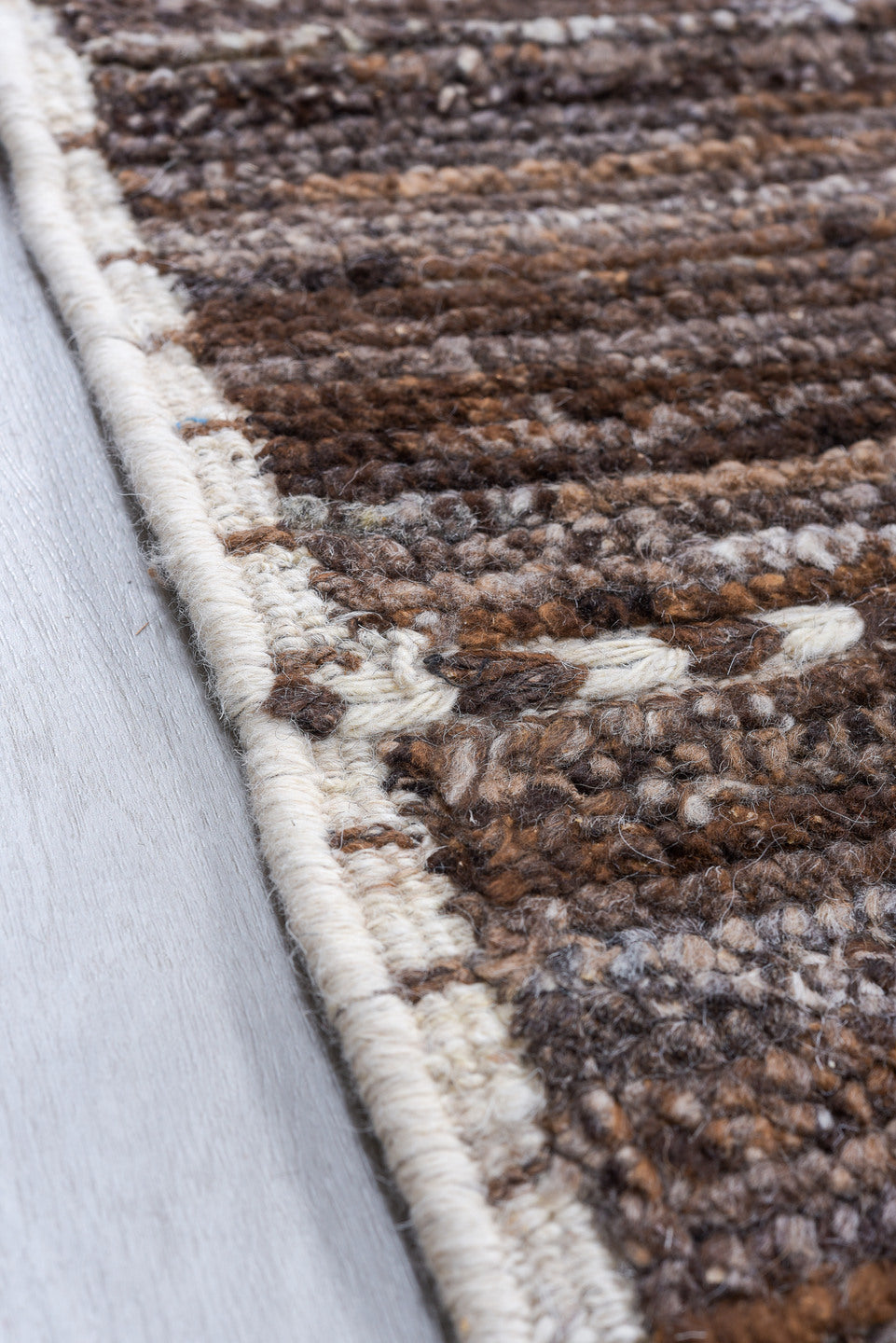 10' x 14' one-of-a-kind handmade vintage Tulu oversize rug. Color palette: brown, taupe, ivory, charcoal, camel, beige, gray