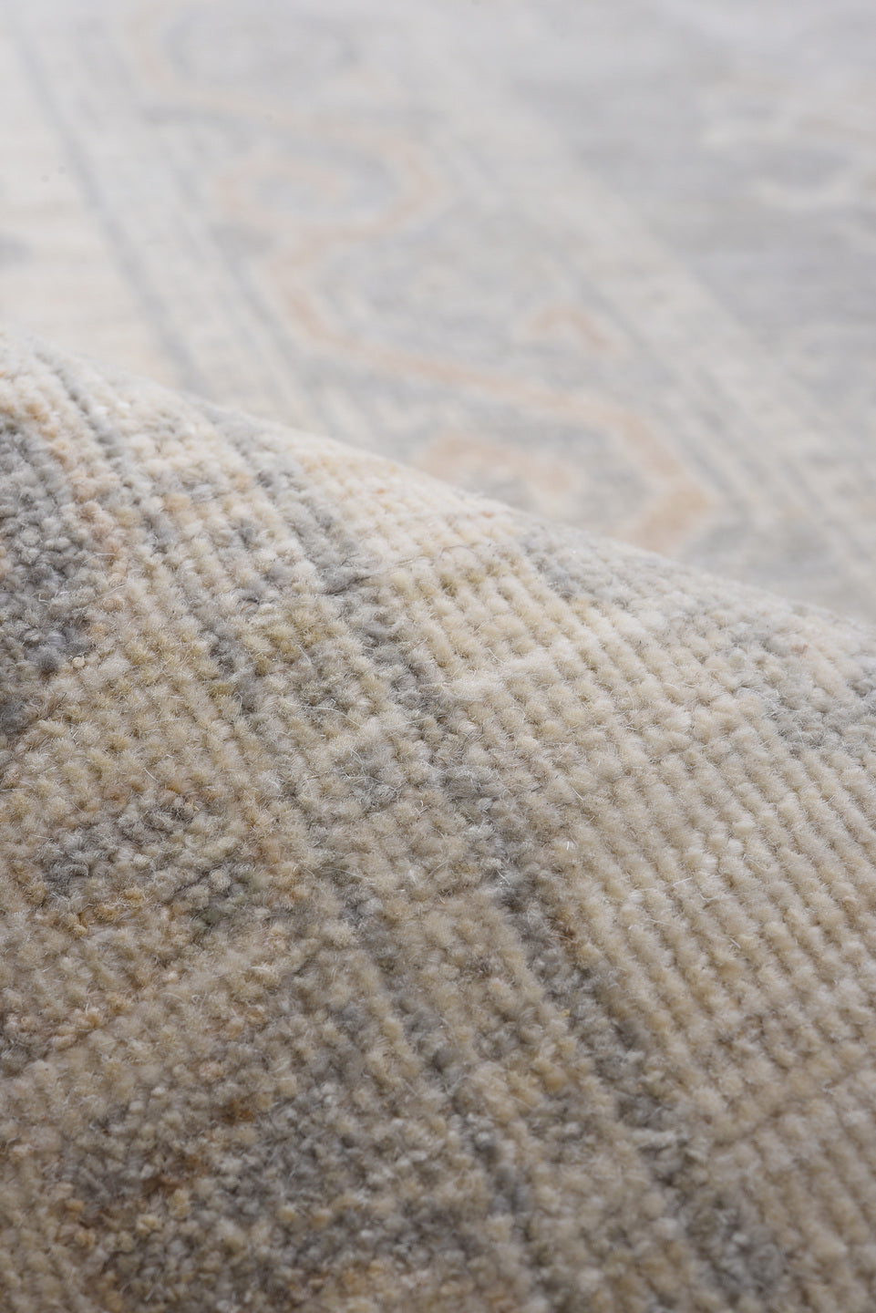 10' x 14' one-of-a-kind handmade vintage Khotan large size rug. Color palette: ivory, pale blue, light gray, cream, taupe