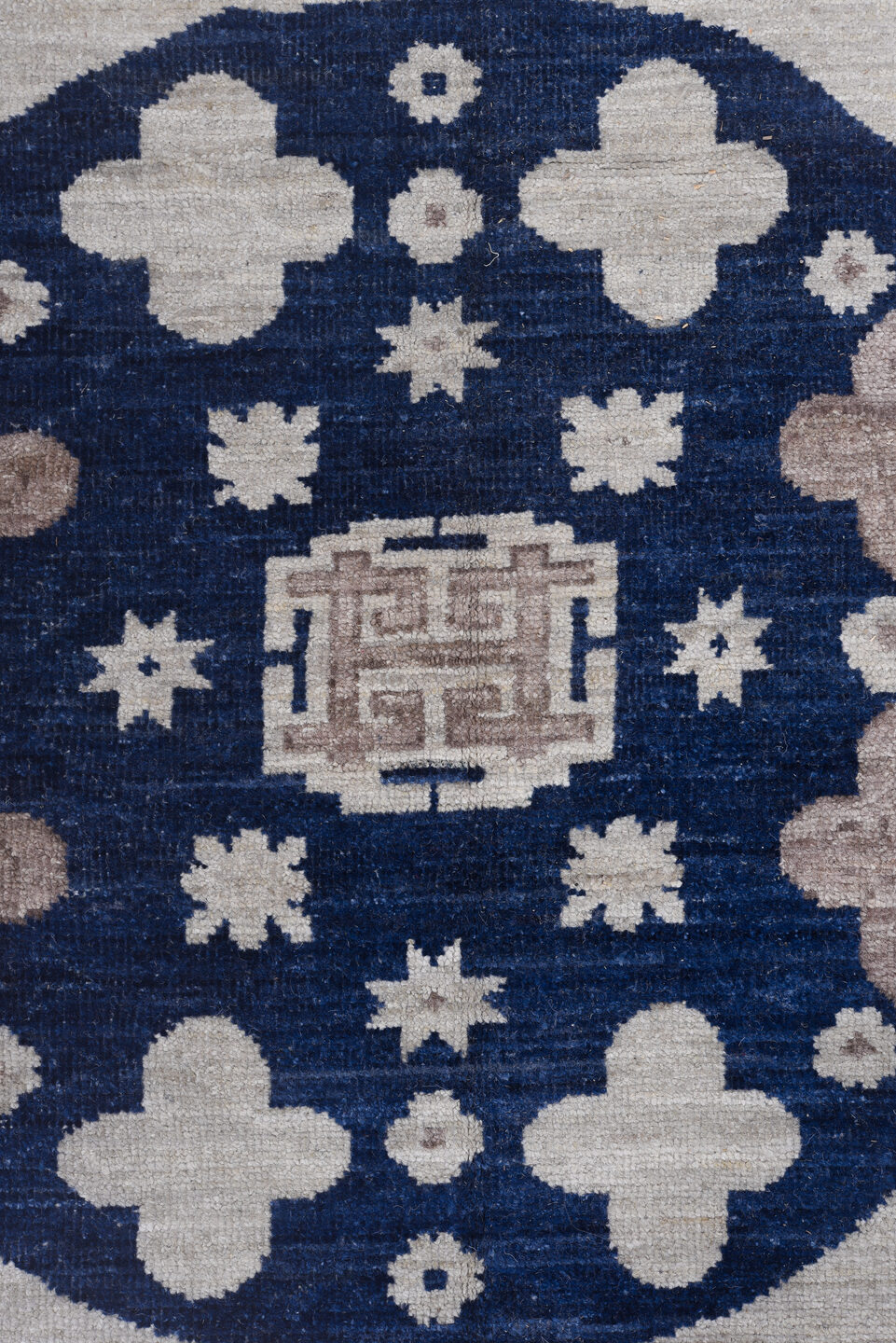 12' x 19' one-of-a-kind handmade vintage Khotan oversize rug. Color palette: ivory, cobalt, taupe, beige, slate, blue, gray