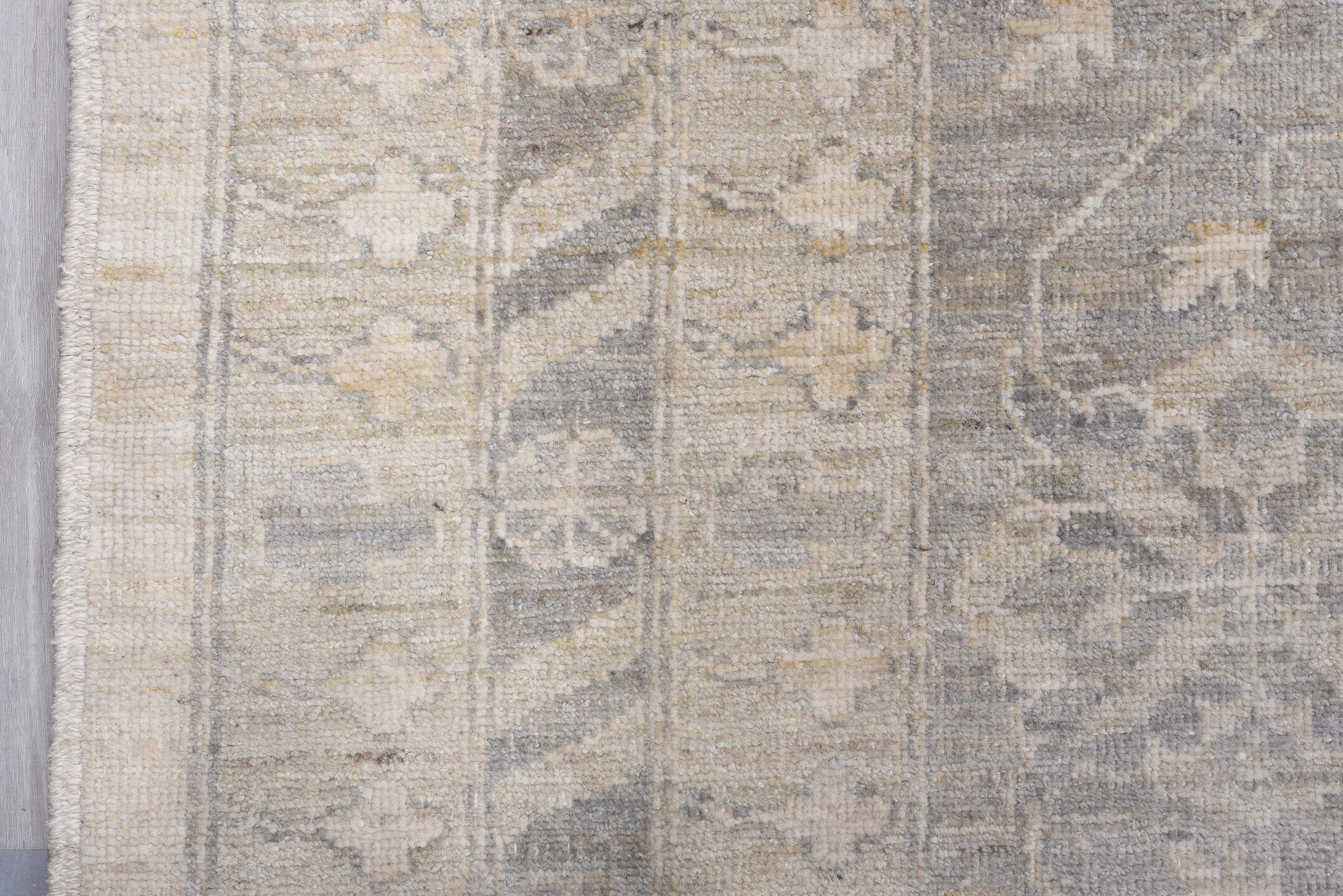 13' x 17' one-of-a-kind handmade vintage Khotan oversize rug. Color palette: dark gray, gainsboro, gray, light gray