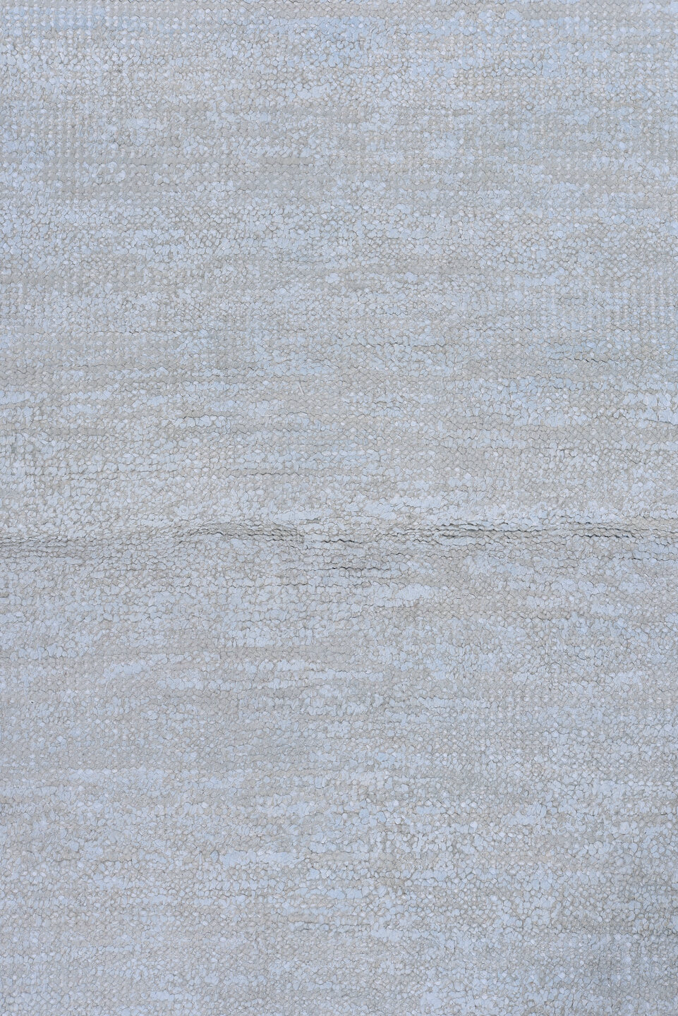10' x 13' one-of-a-kind handmade vintage Sari Silk large size rug. Color palette: pale blue, silver, ivory, light blue, gray