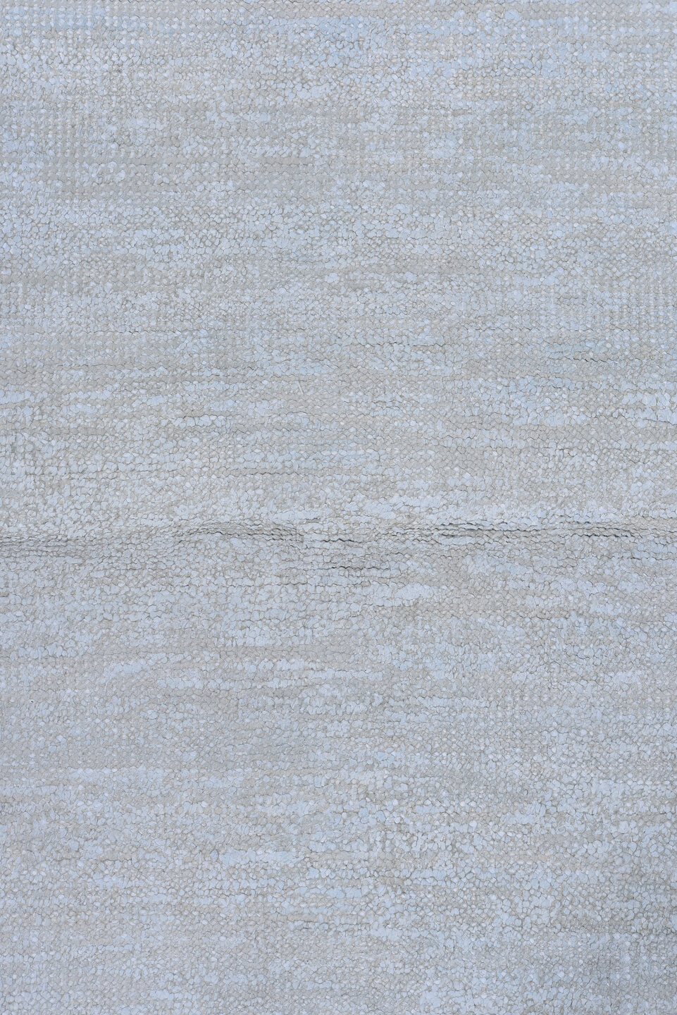 10' x 13' one-of-a-kind handmade vintage Sari Silk large size rug. Color palette: pale blue, silver, ivory, light blue, gray