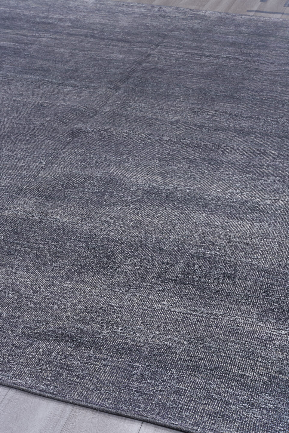 8' x 12' one-of-a-kind handmade vintage Sari Silk large size rug. Color palette: slate, silver, charcoal, pewter, gray