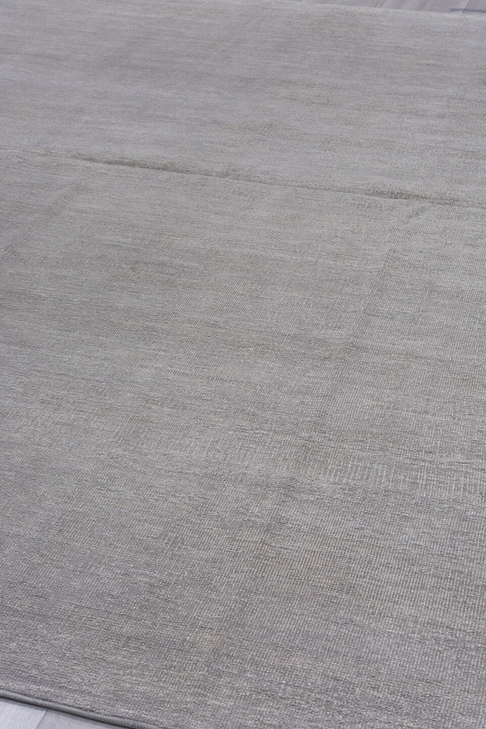 9' x 13' one-of-a-kind handmade vintage Sari Silk large size rug. Color palette: taupe, silver, gray, greige, beige