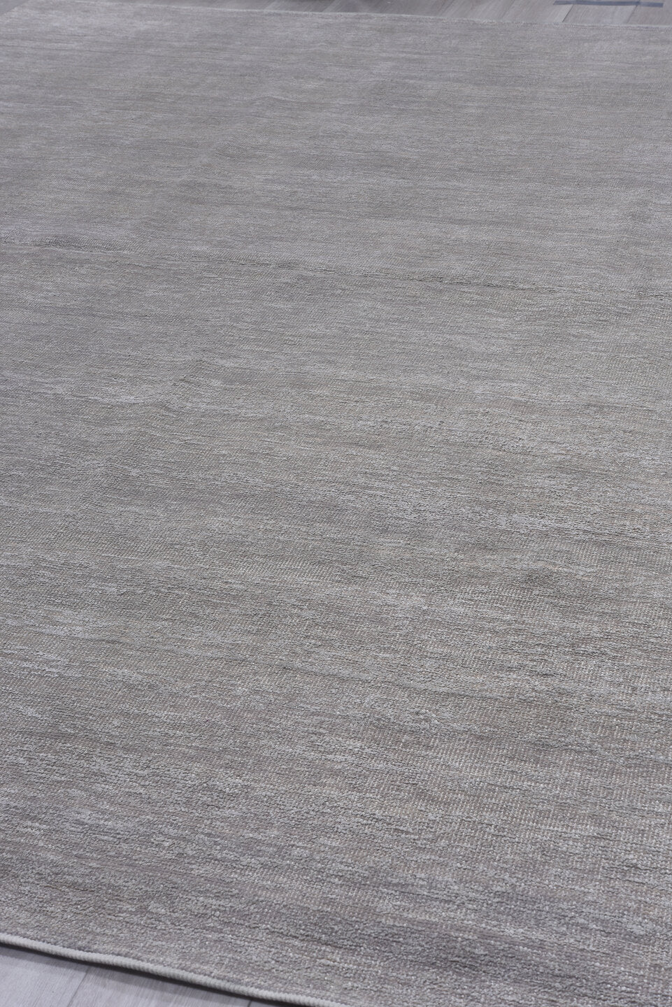 8' x 12' one-of-a-kind handmade vintage Sari Silk large size rug. Color palette: taupe, silver, gray, greige, ivory, beige