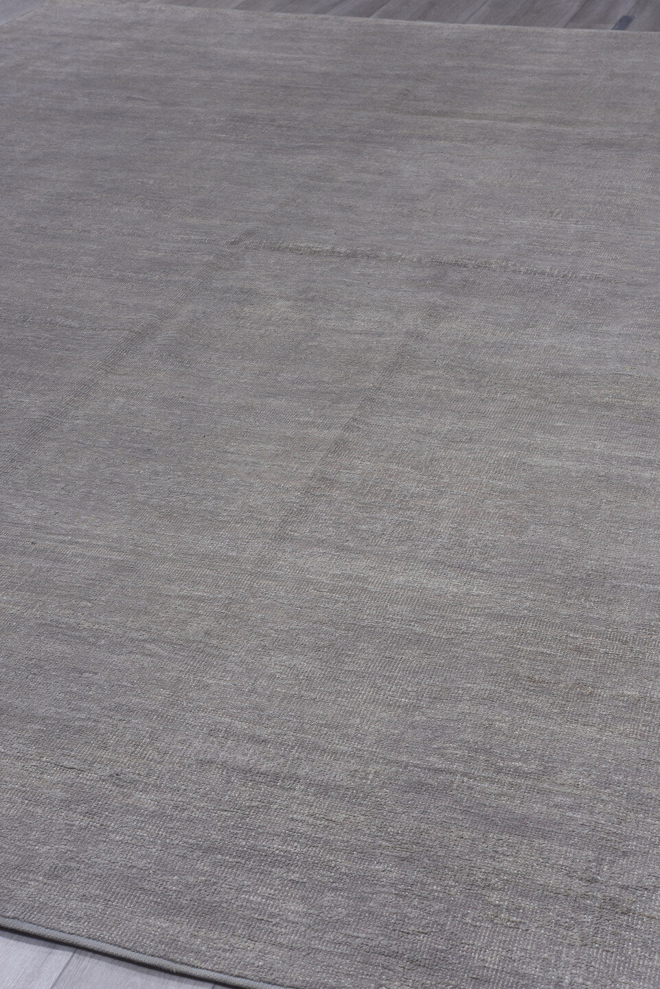 11' x 14' one-of-a-kind handmade vintage Plain oversize rug. Color palette: dark gray, dim gray, gray, light gray, off-white