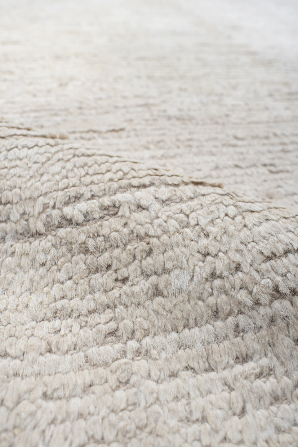 8' x 9' one-of-a-kind handmade vintage Tulu rug. Color palette: ivory, cream, beige, taupe, gray