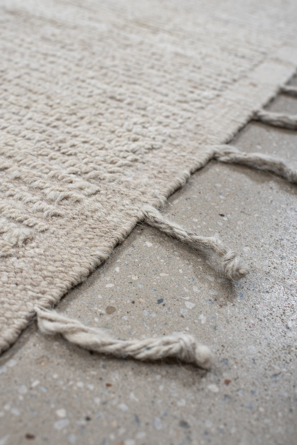 8' x 9' one-of-a-kind handmade vintage Tulu rug. Color palette: ivory, cream, beige, taupe, gray