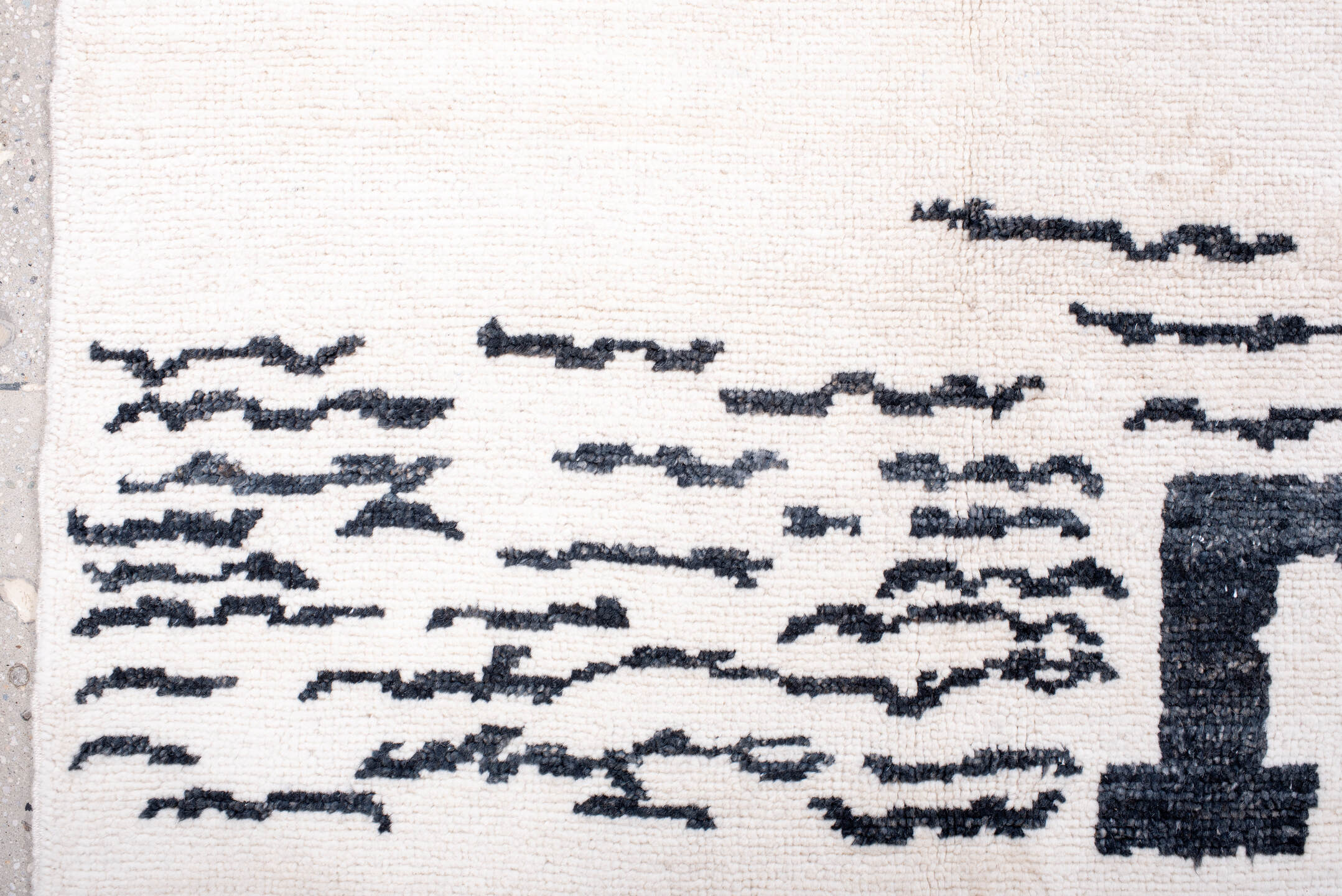 8' x 10' one-of-a-kind handmade vintage Moroccan large size rug. Color palette: ivory, charcoal, cream, gray, black