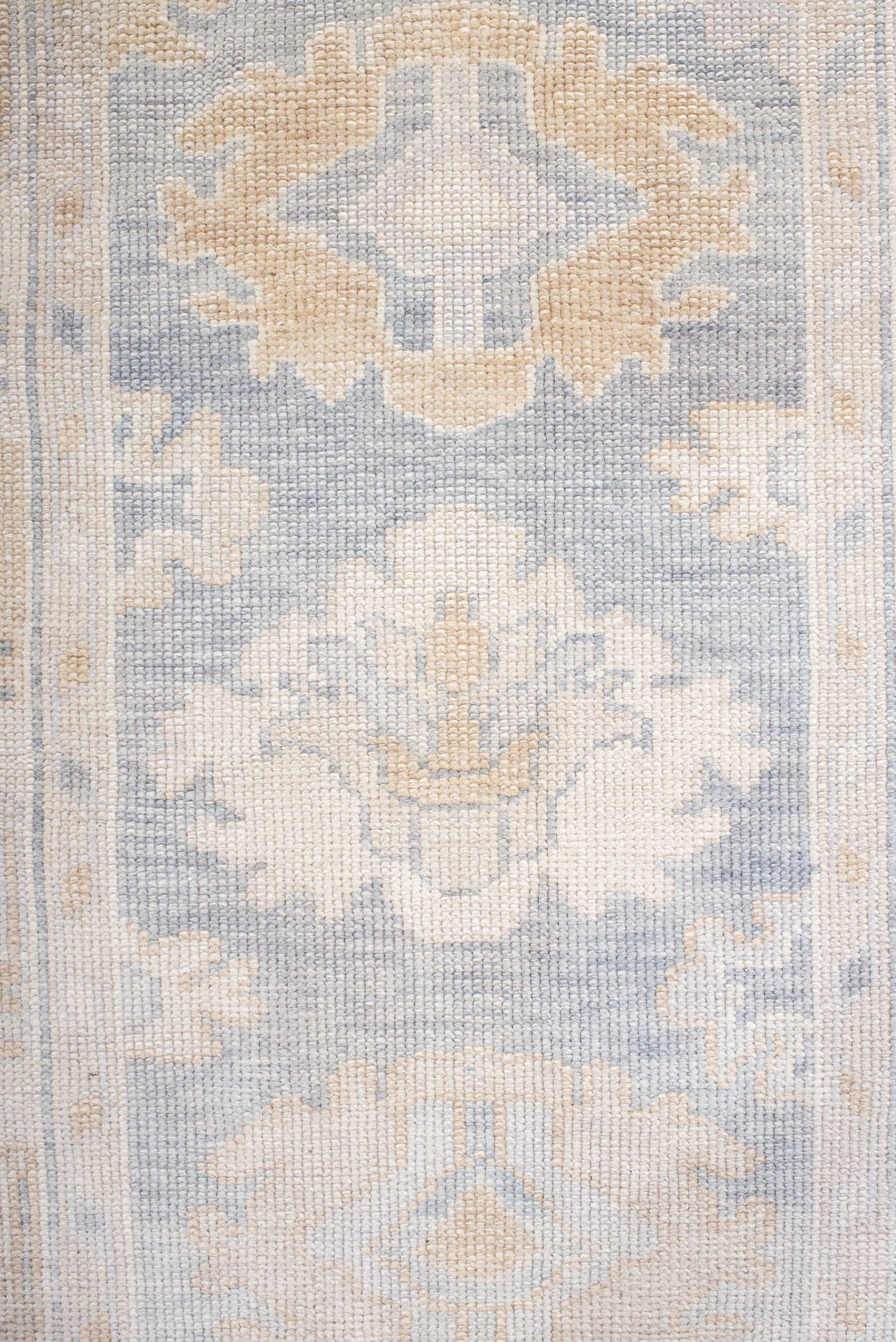 3' x 11' one-of-a-kind handmade vintage Oushak runner rug. Color palette: ivory, pale blue, cream, beige, taupe, light blue