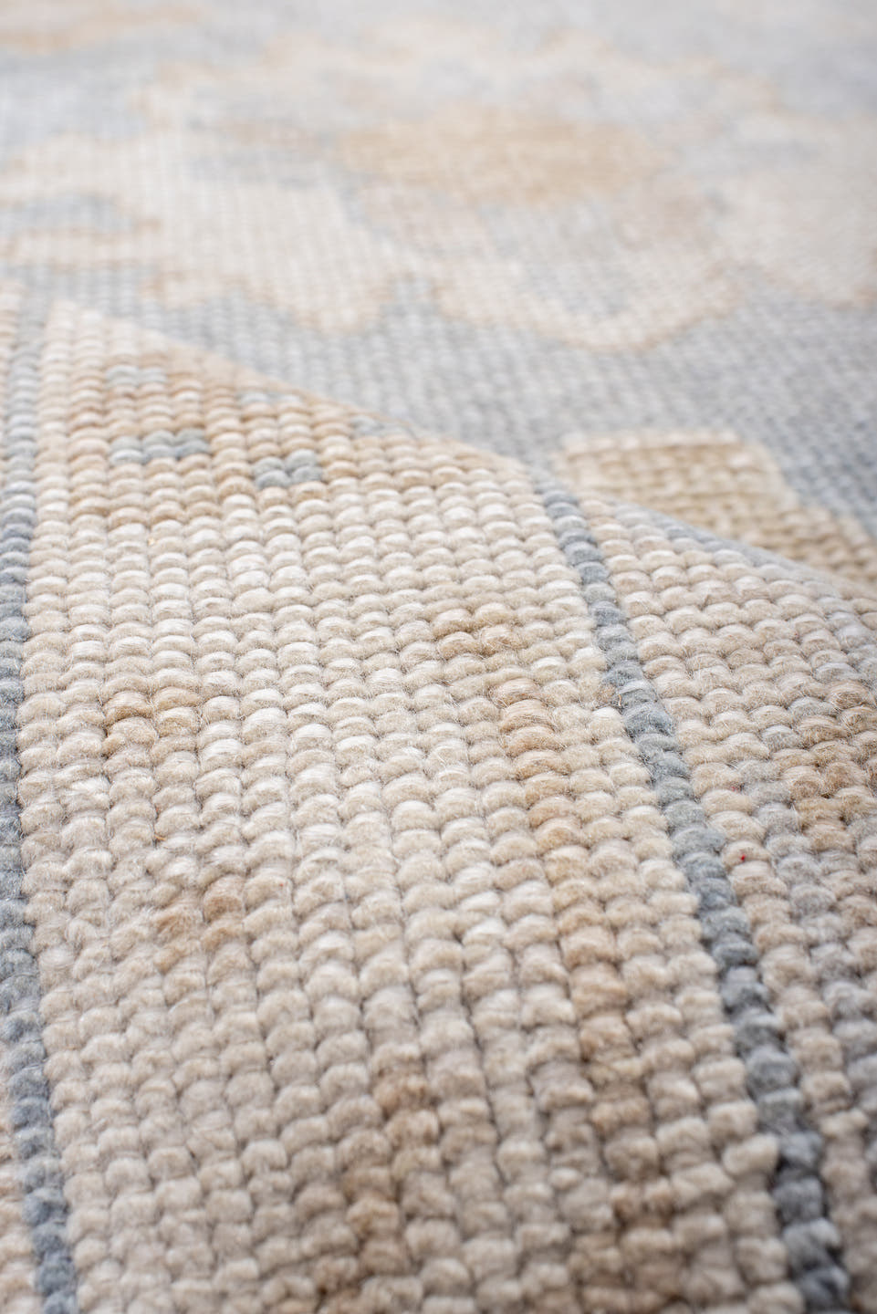 3' x 11' one-of-a-kind handmade vintage Oushak runner rug. Color palette: ivory, pale blue, cream, beige, taupe, light blue