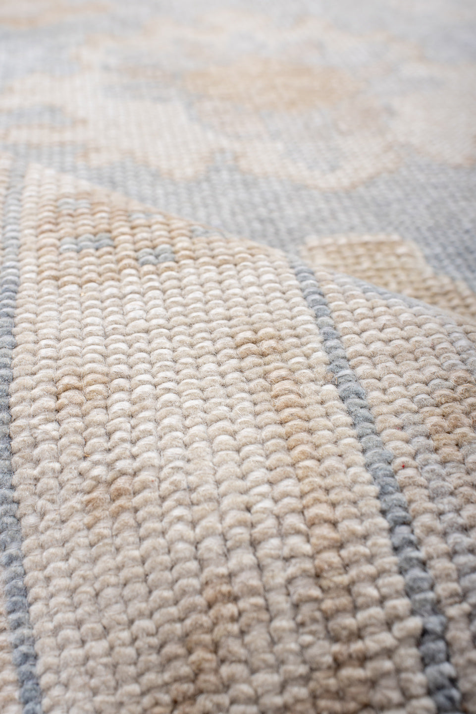 3' x 11' one-of-a-kind handmade vintage Oushak runner rug. Color palette: ivory, pale blue, cream, beige, taupe, light blue